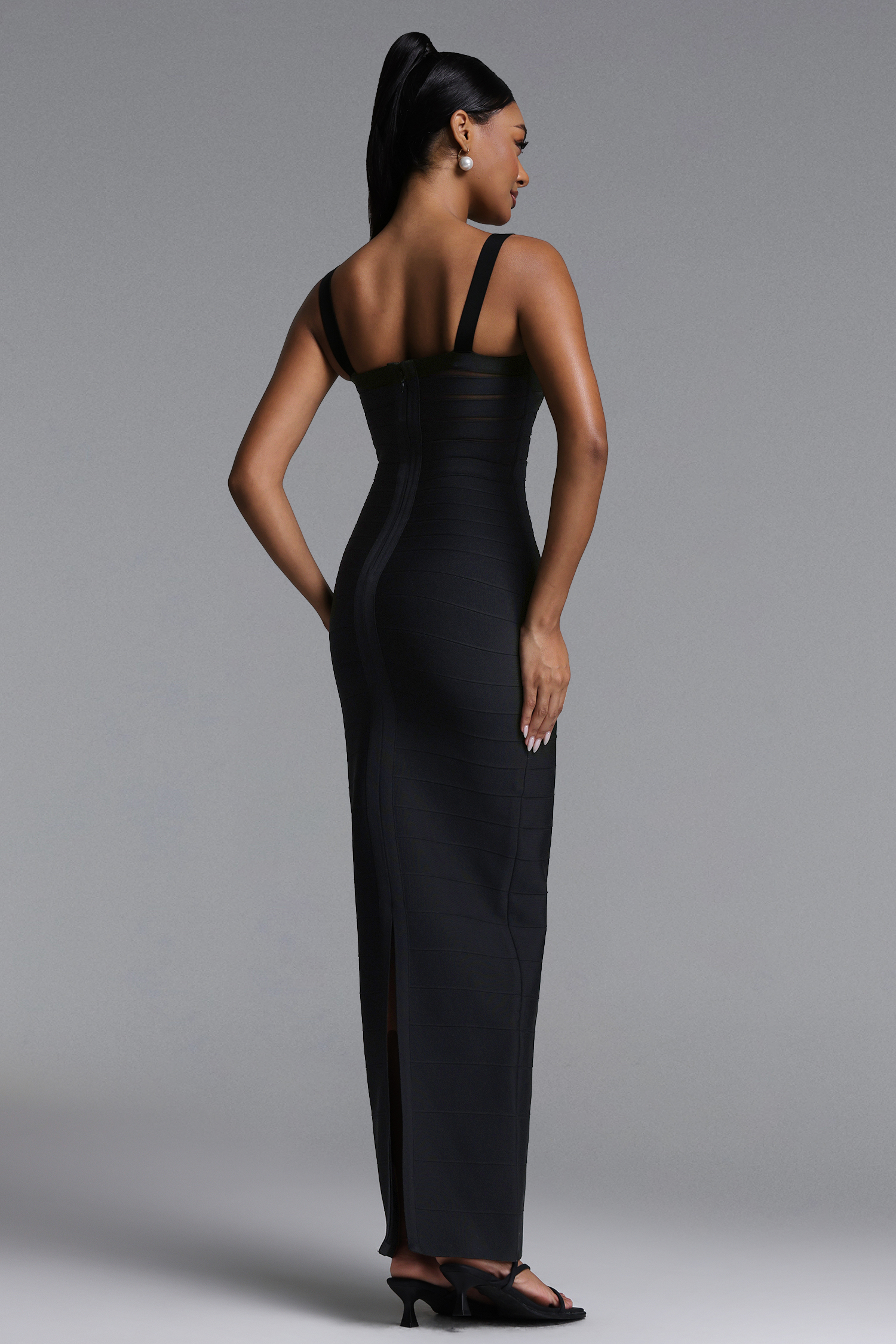 Vla Classic Contour Asymmetric Stripe Bandage Maxi Dress