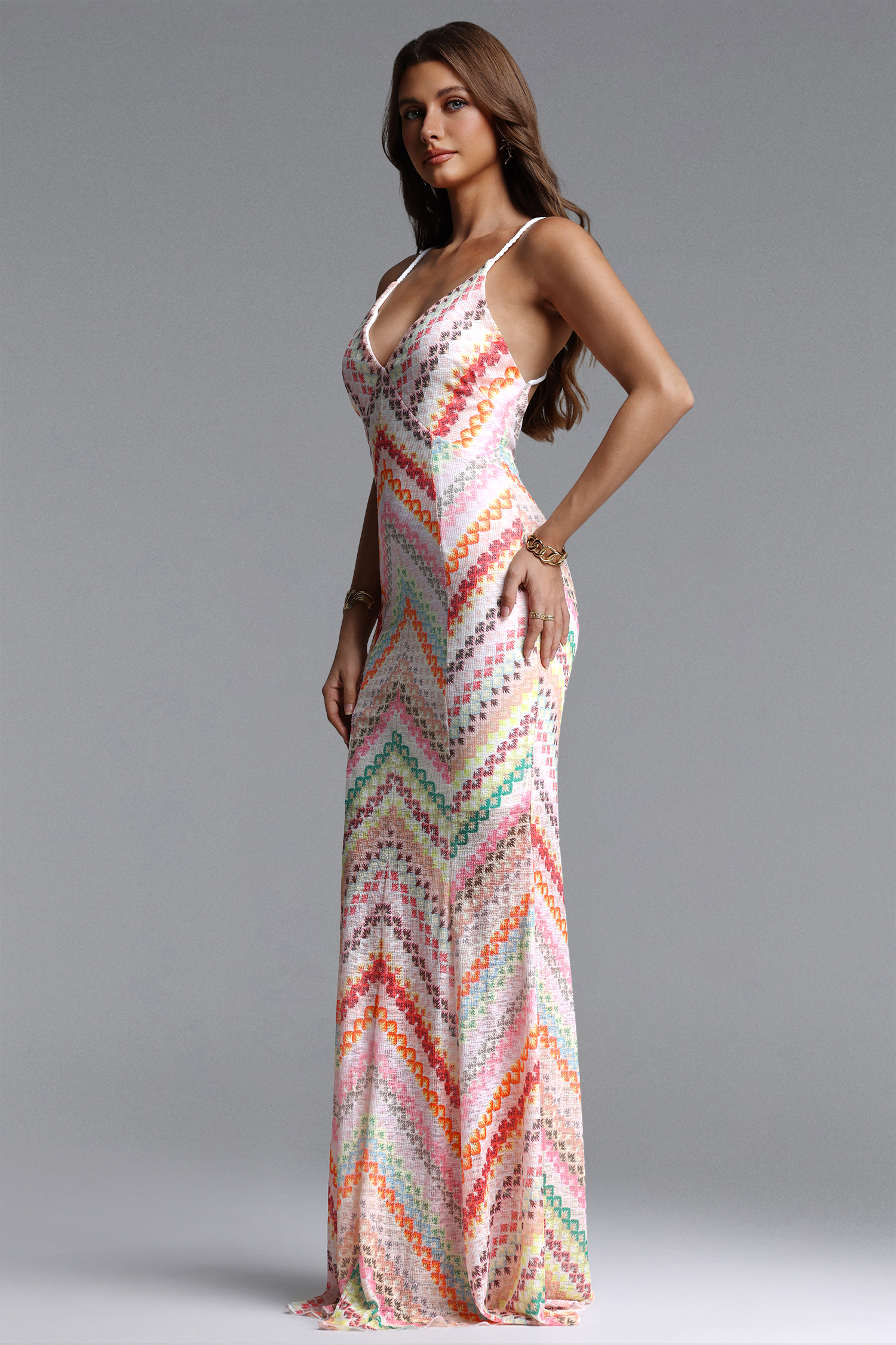 Salama Resort Contour V Neck Sleeveless Print Woven Maxi Dress