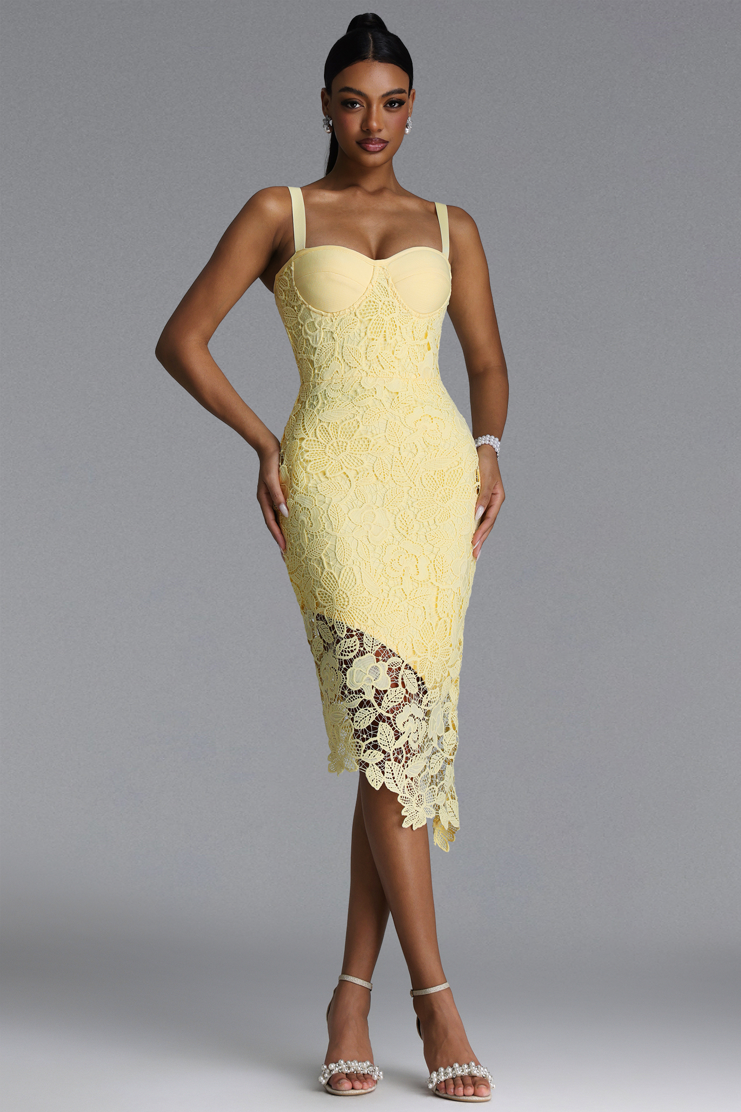 Hanava Chic Contour Lace Bandage Midi Dress