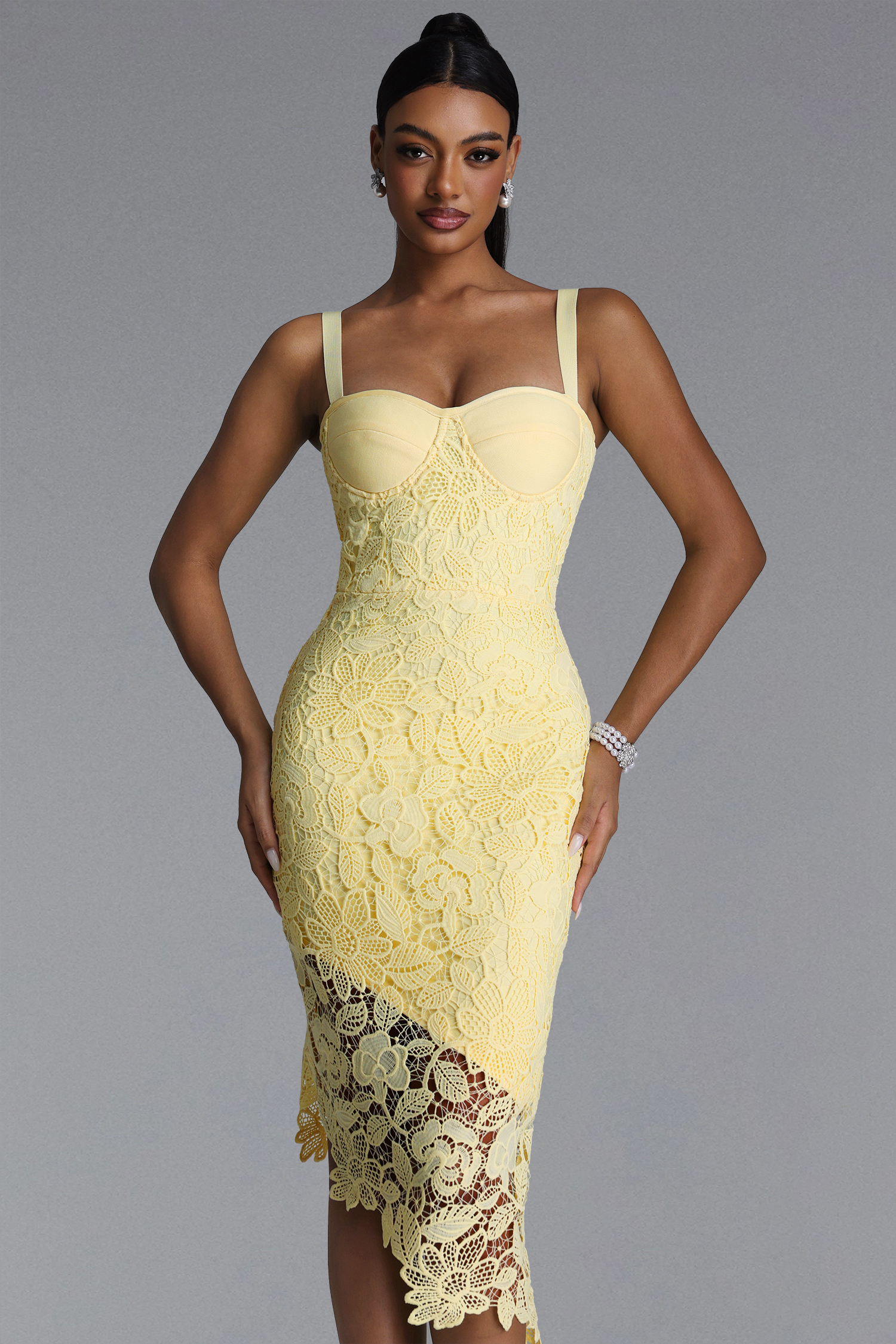 Hanava Chic Contour Lace Bandage Midi Dress