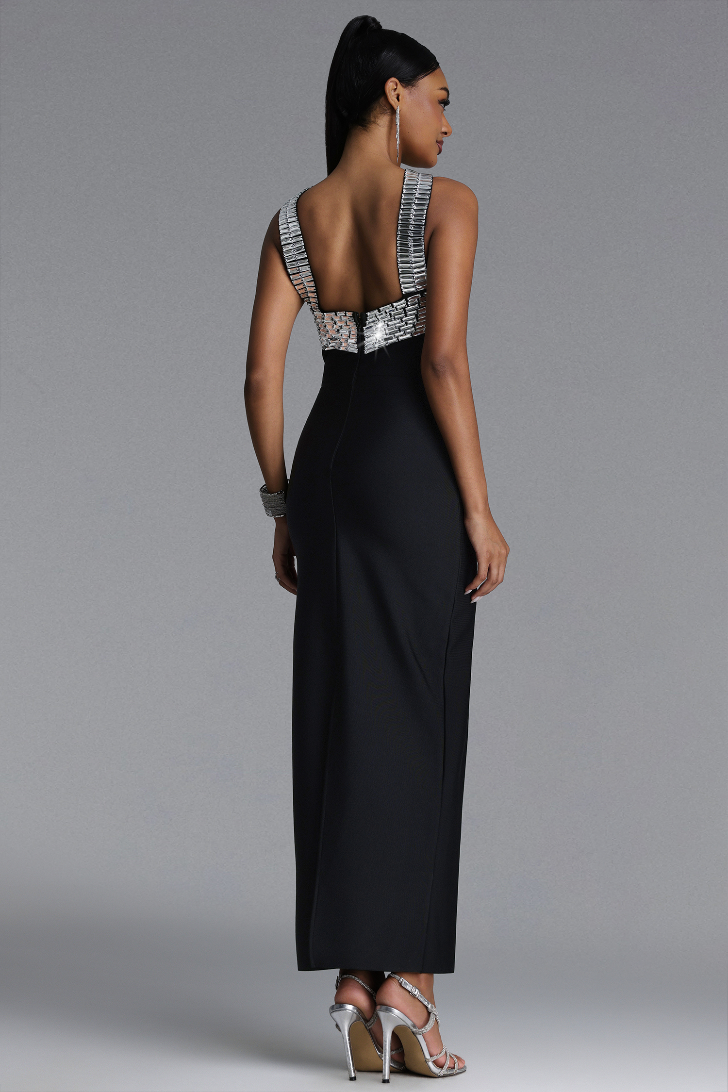 Riza Chic Contour Halter Rhinestone Bandage Maxi Dress