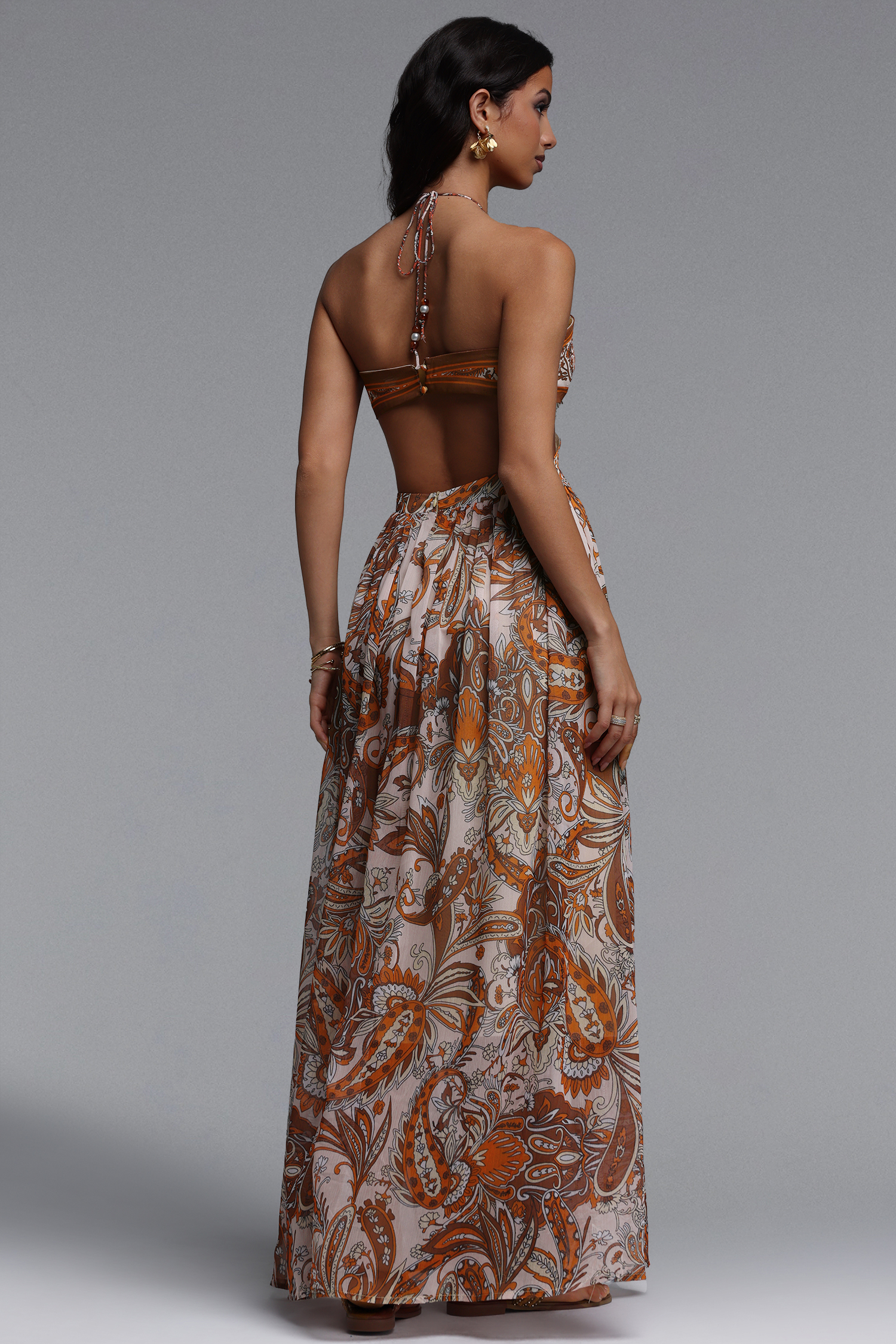 Polasa Resort Flowy Sleeveless Floral Print Chiffon Maxi Dress