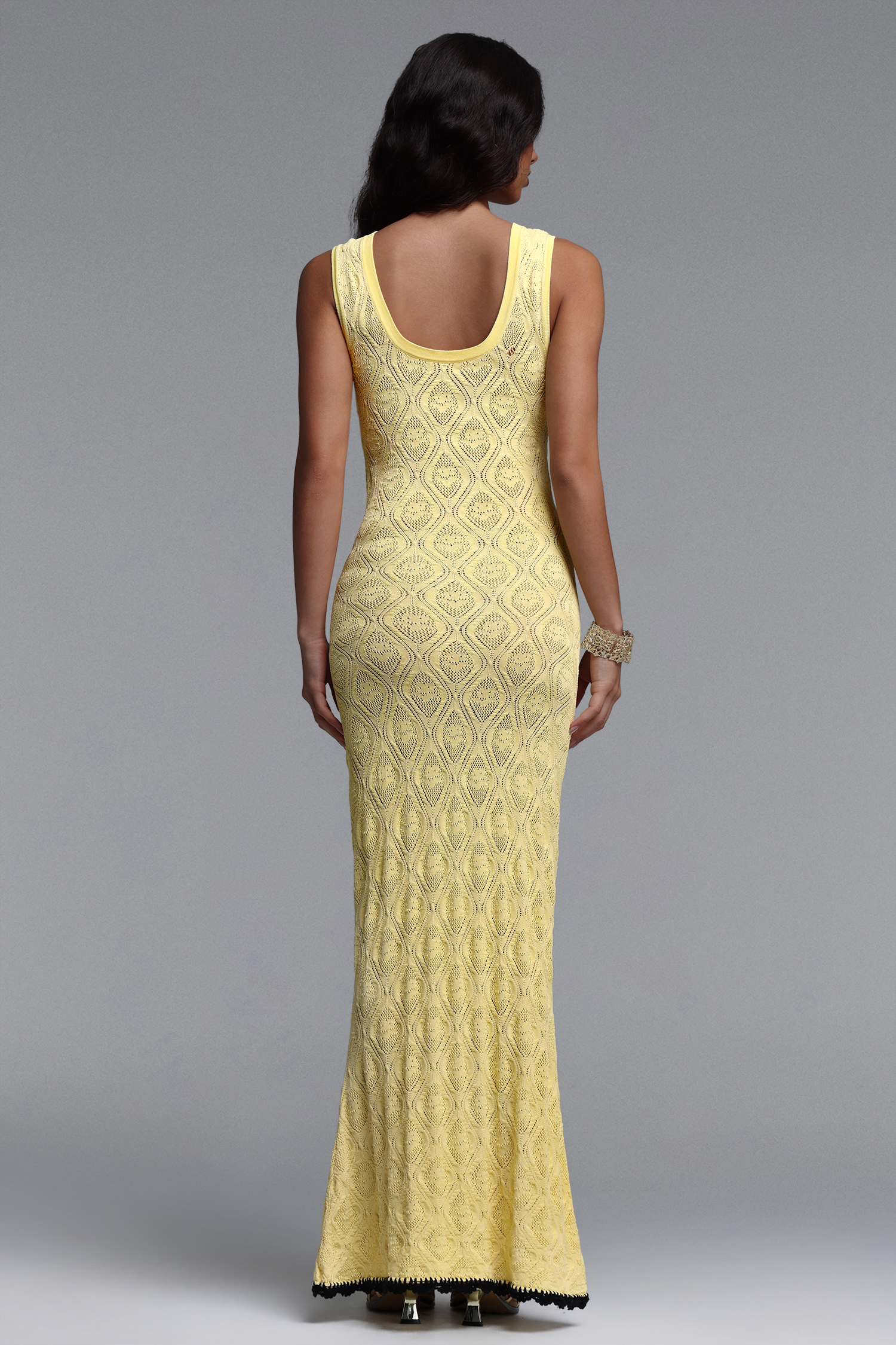 Etta Elegant Contour Sleeveless Knit Yellow Maxi Dress