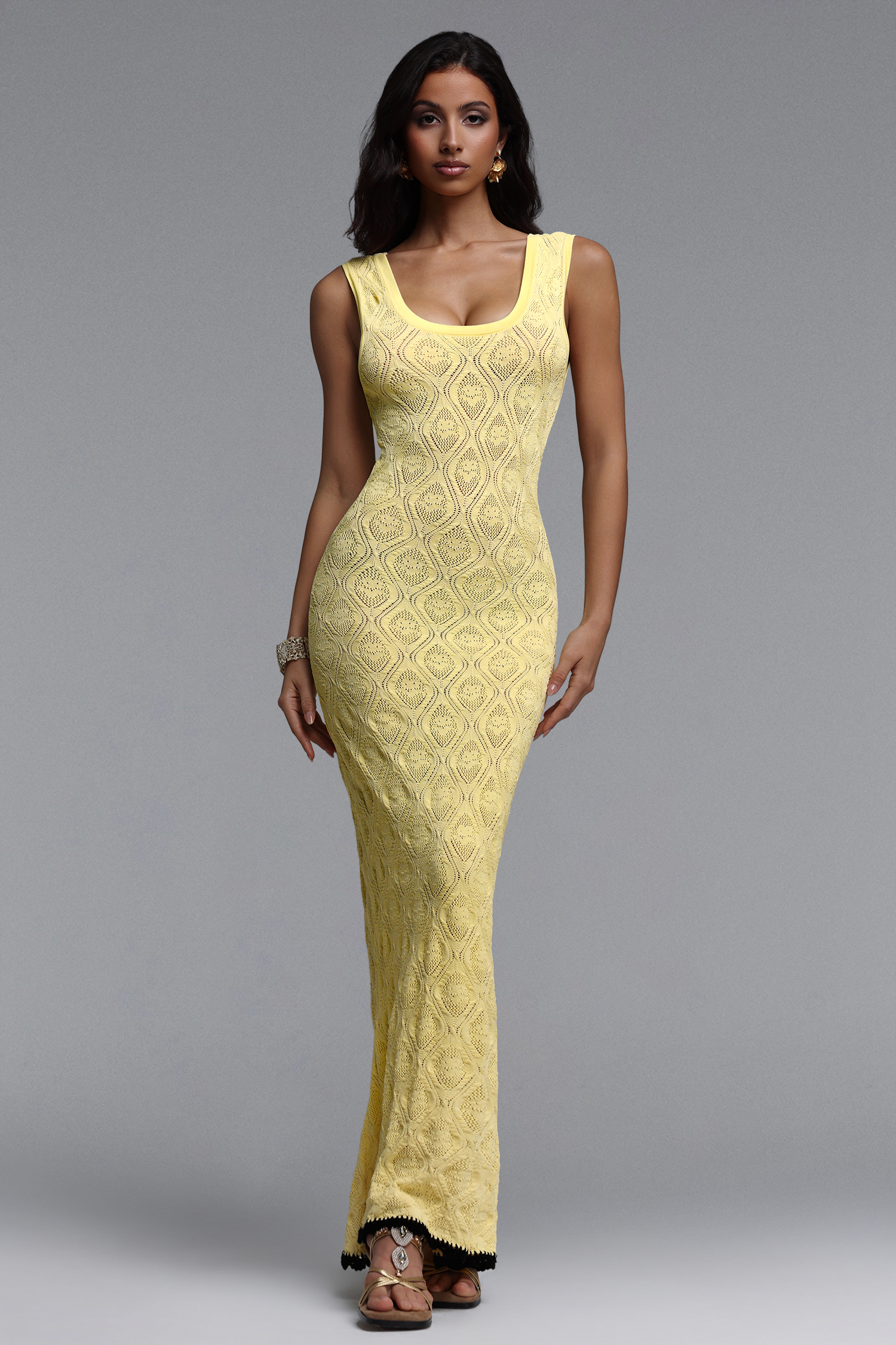 Etta Elegant Contour Sleeveless Knit Yellow Maxi Dress