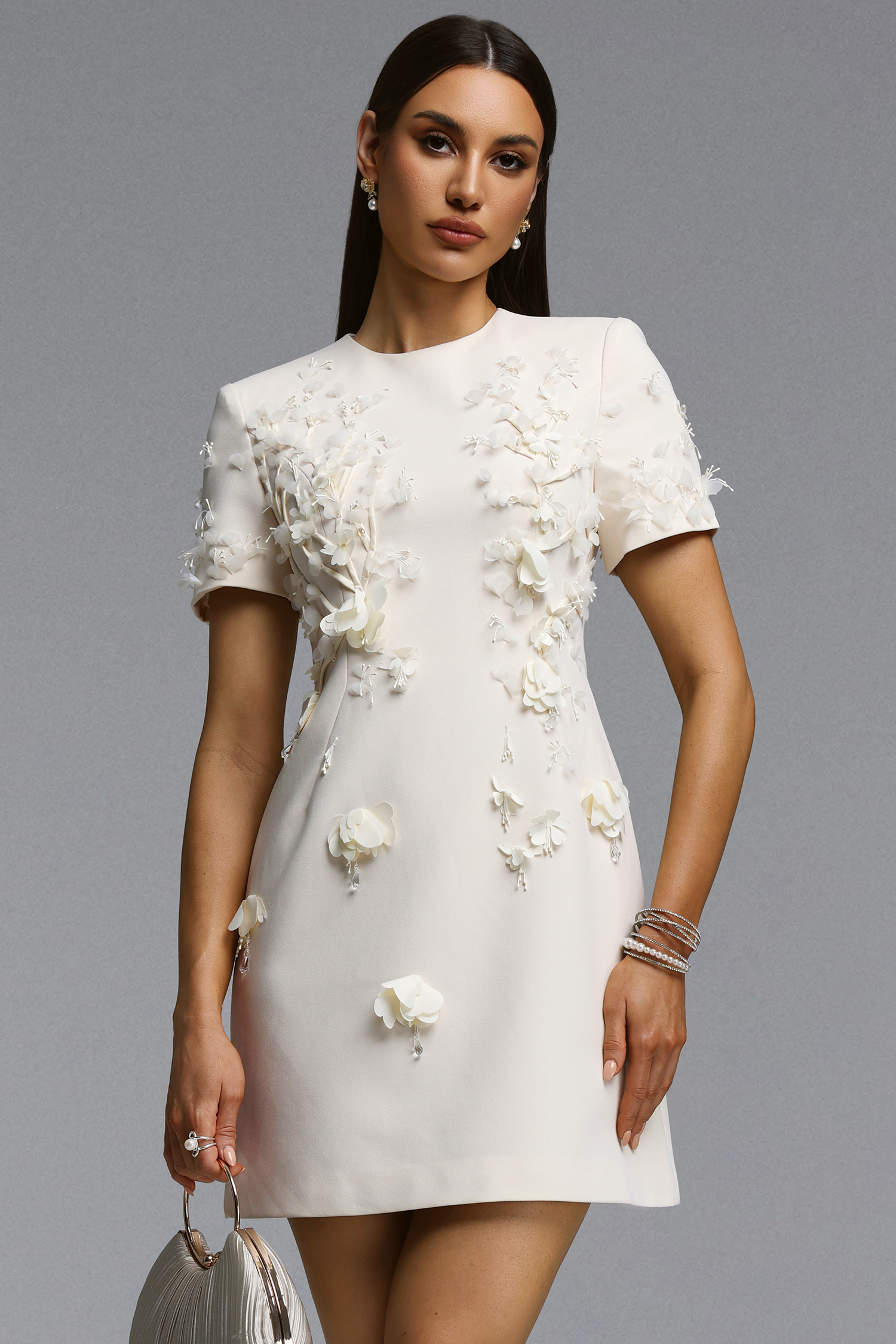 Kamo Elegant Tailored Short Sleeve Floral Mini Dress