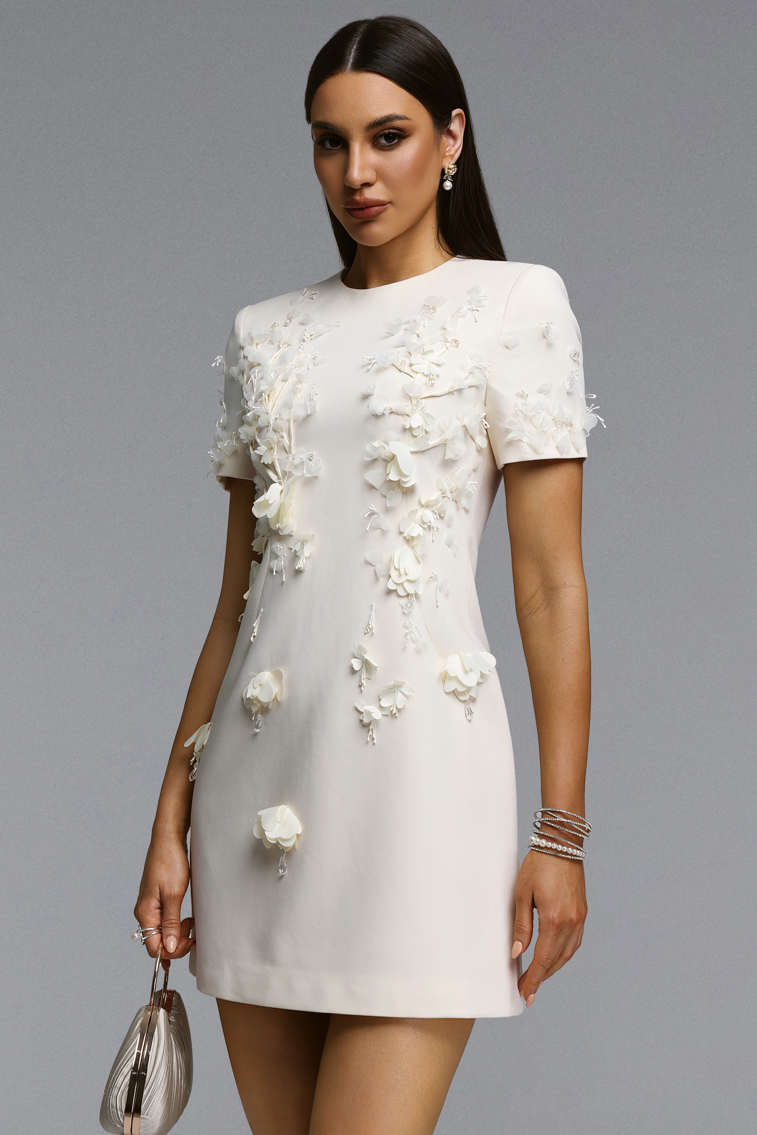 Kamo Elegant Tailored Short Sleeve Floral Mini Dress
