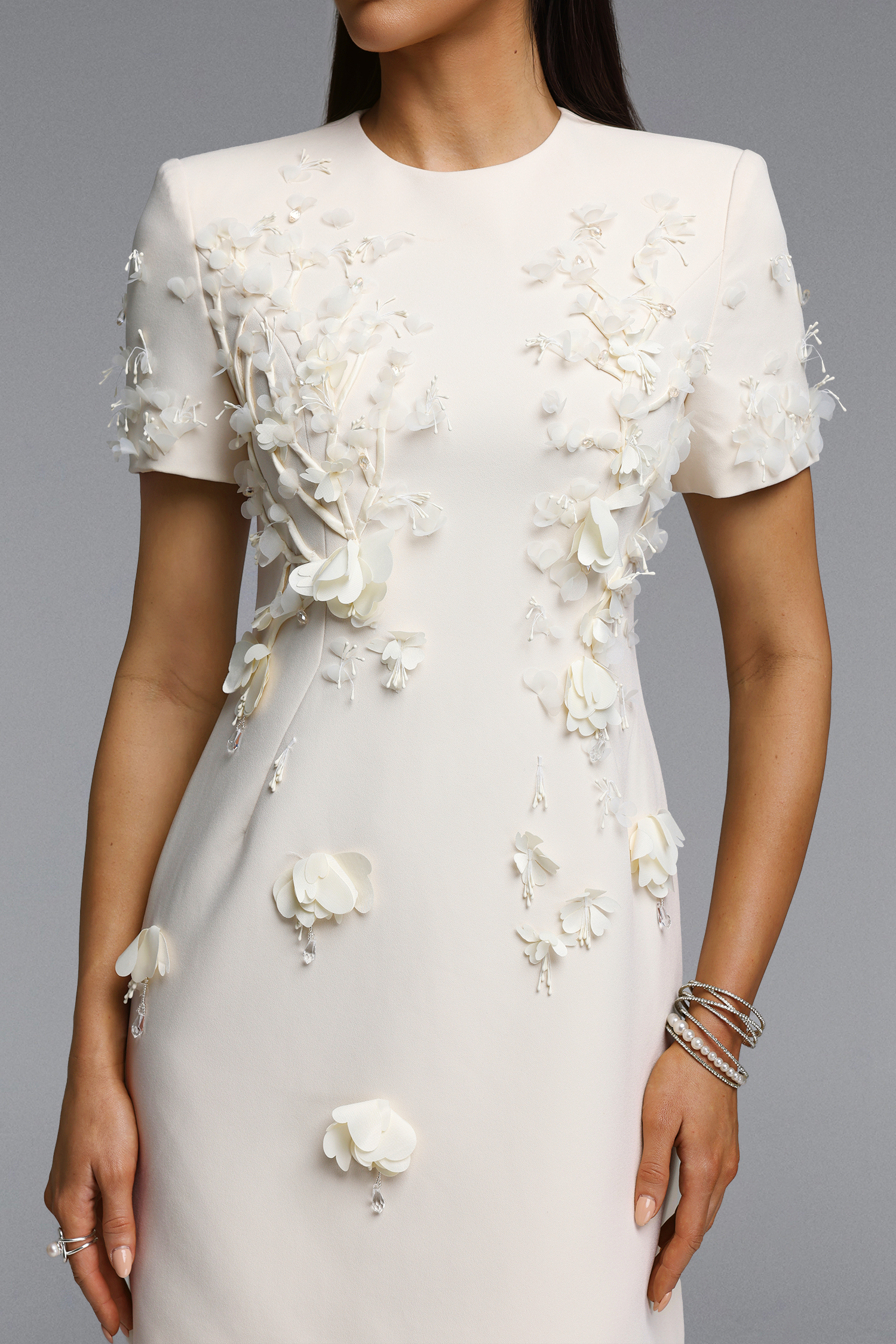Kamo Elegant Tailored Short Sleeve Floral Mini Dress