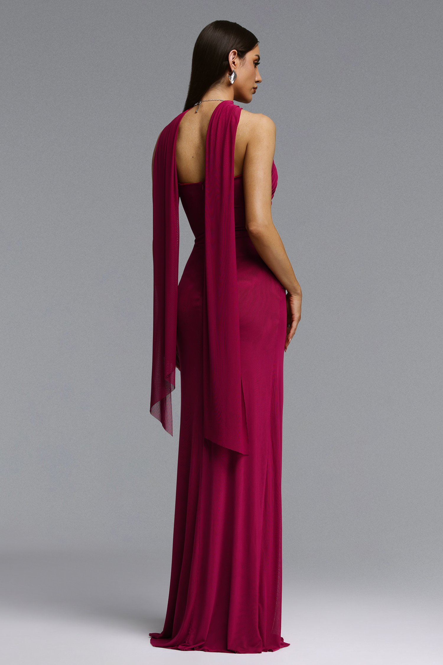 Yuma Elegant Flowy Strapless Cape Ruched Maxi Dress
