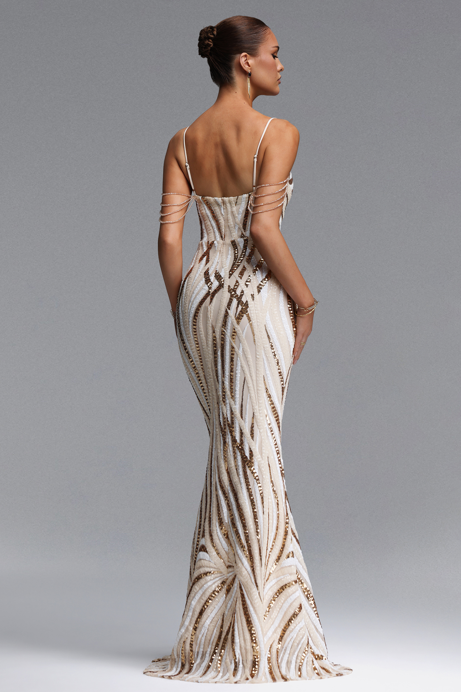 Gemma Chic Contour V Neck Sequin Stripe Maxi Dress