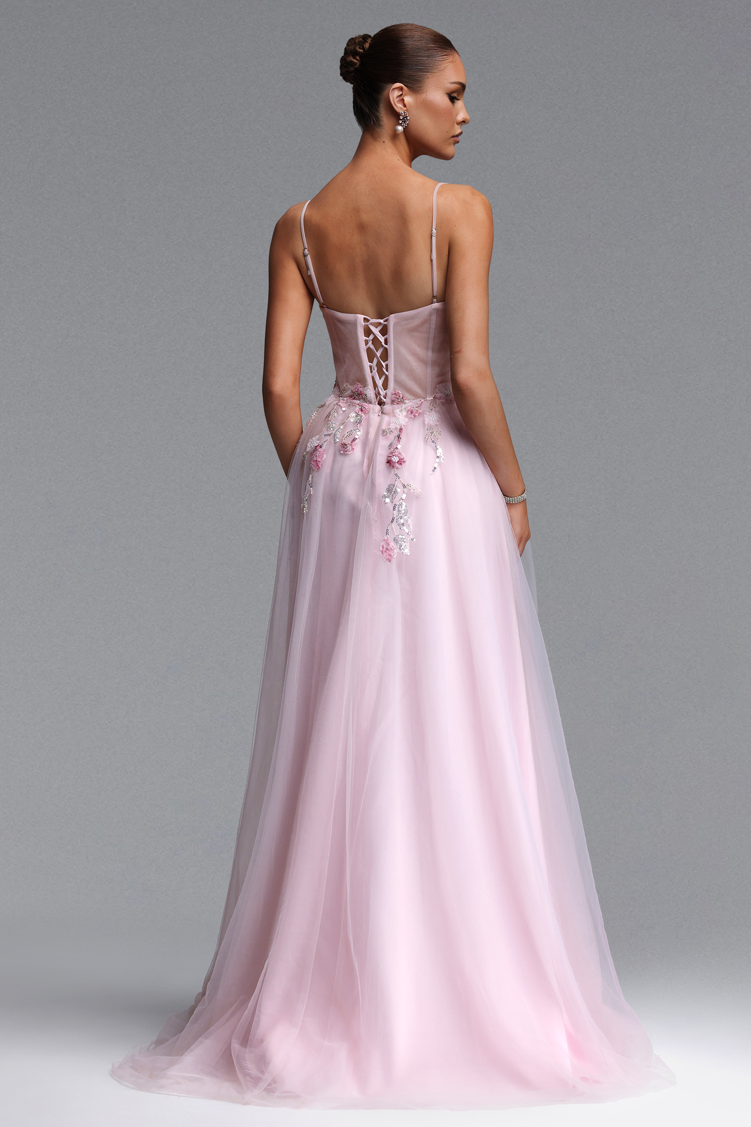 aSissel Romantic Flowy Floral Applique Tulle Maxi Dress