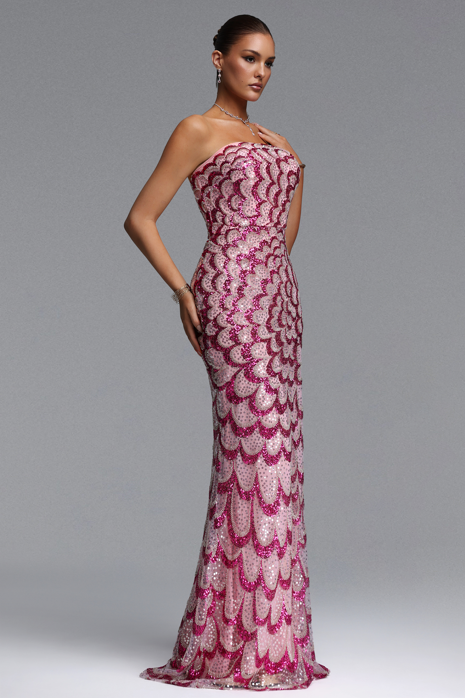 Facia Romantic Contour Strapless Sequin Maxi Dress