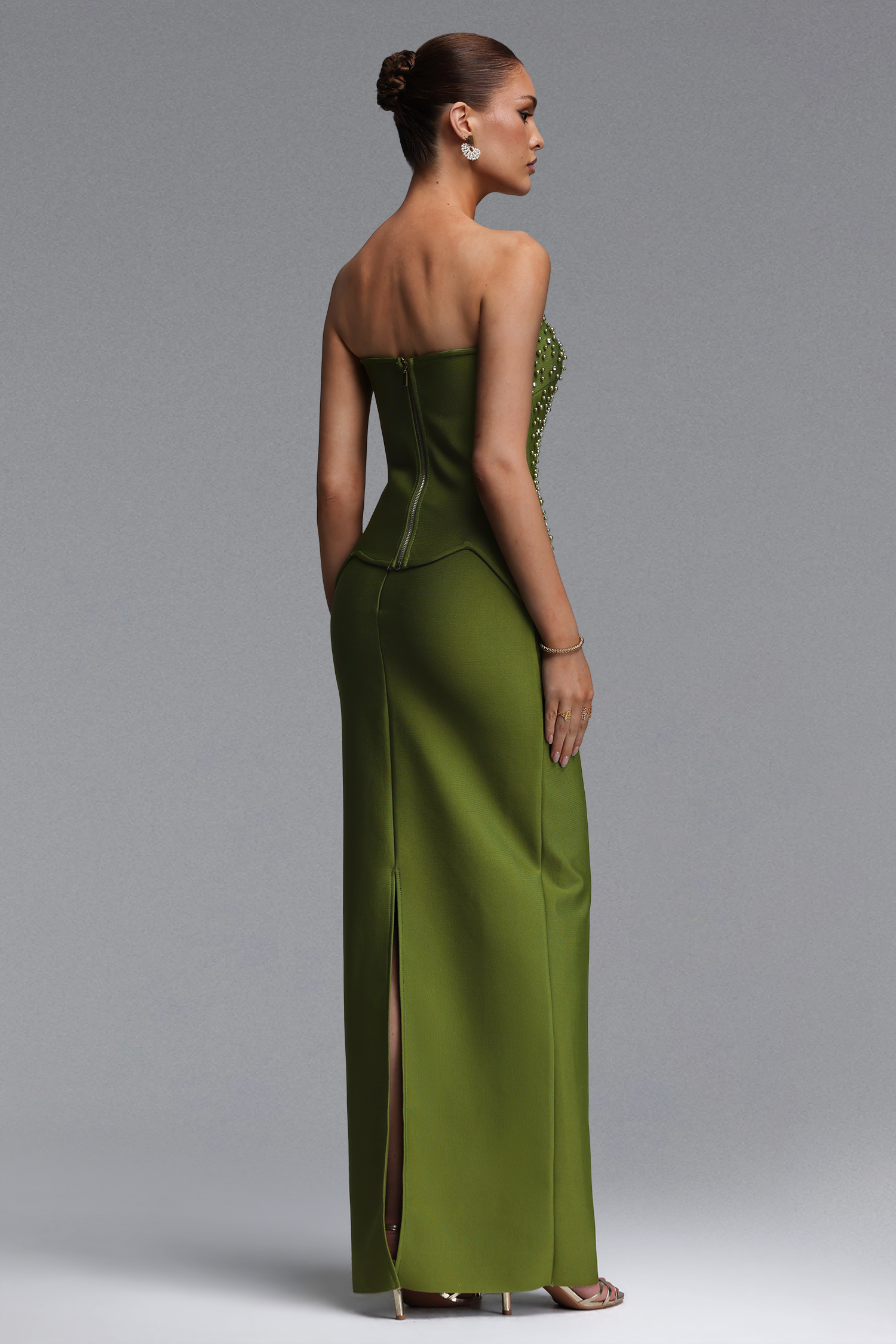 Yette Chic Contour Strapless Beaded Bandage Maxi Top and Skirt Set