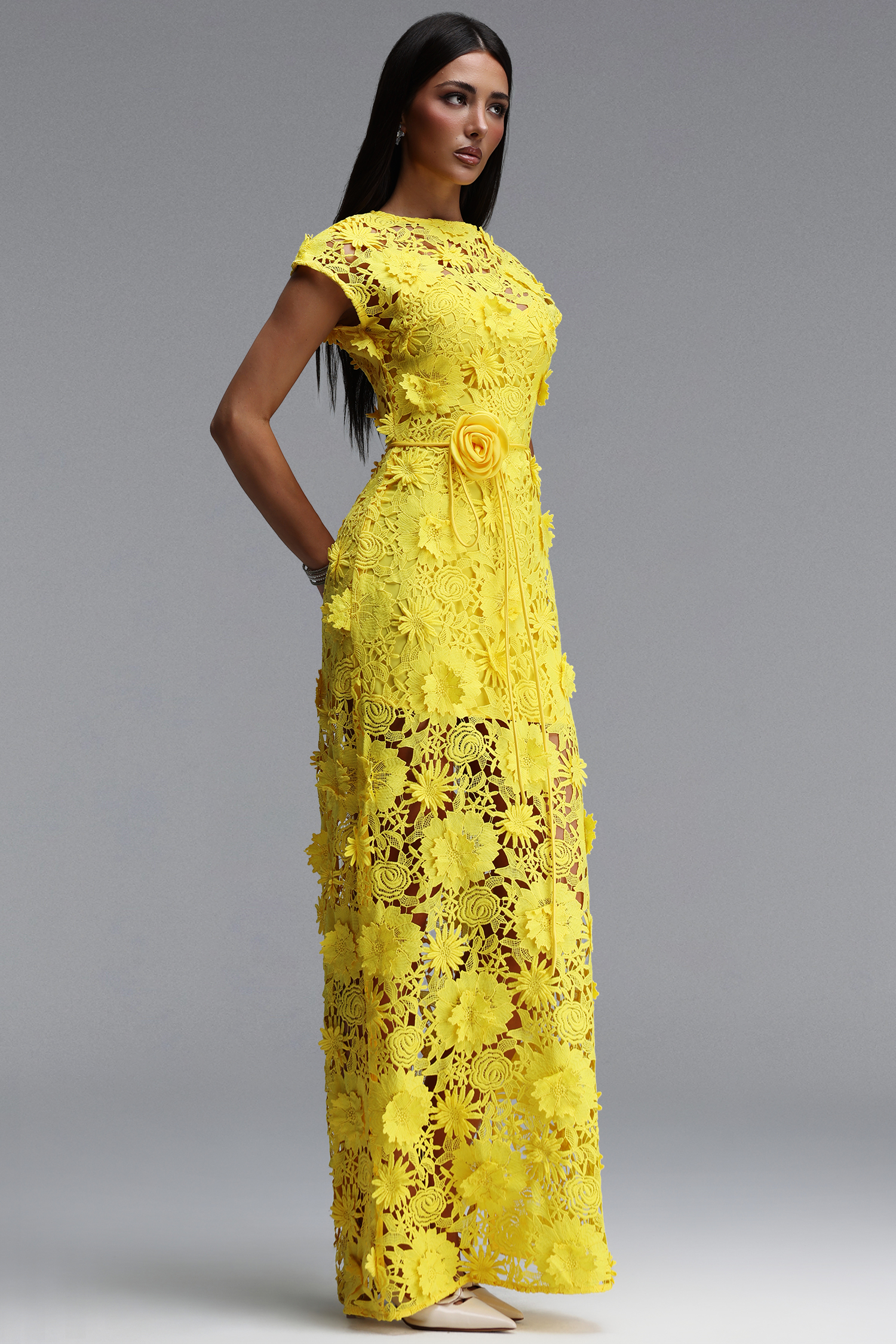 Martha Resort Flowy Short Sleeve Floral Lace Maxi Dress