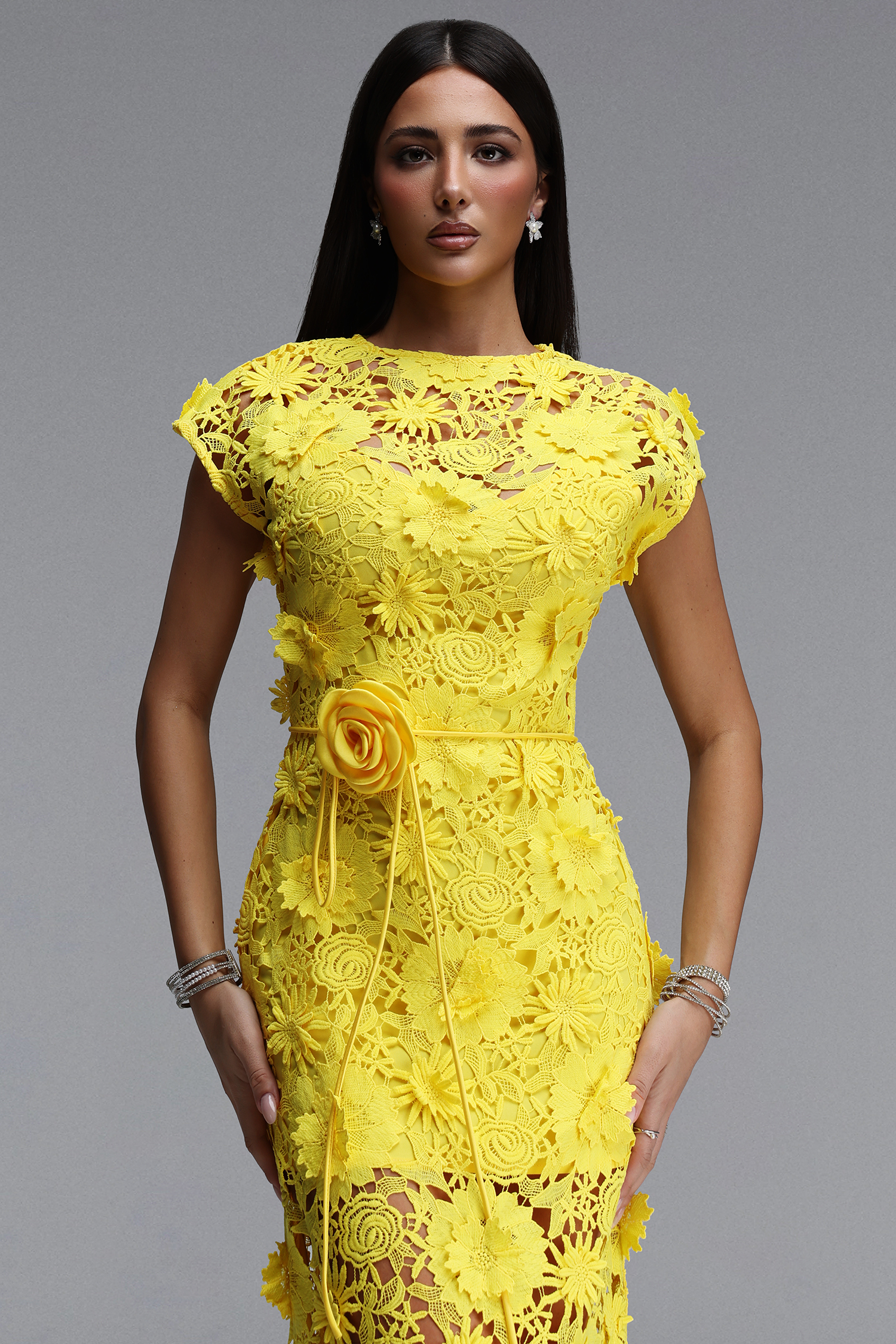 Martha Resort Flowy Short Sleeve Floral Lace Maxi Dress
