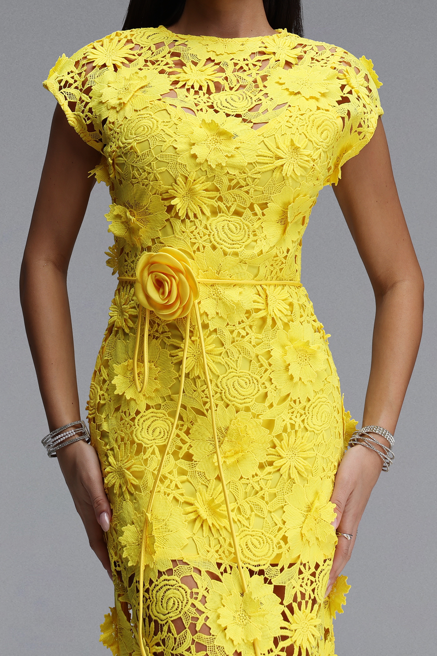 Martha Resort Flowy Short Sleeve Floral Lace Maxi Dress