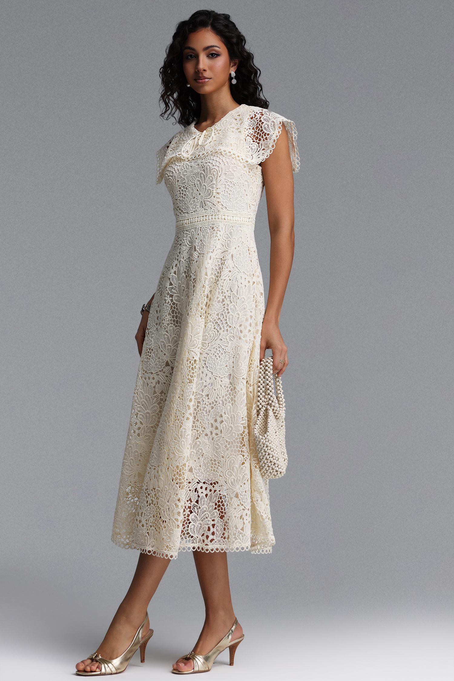 Sagoni Resort Cinched Sleeveless Floral Lace Maxi Dress