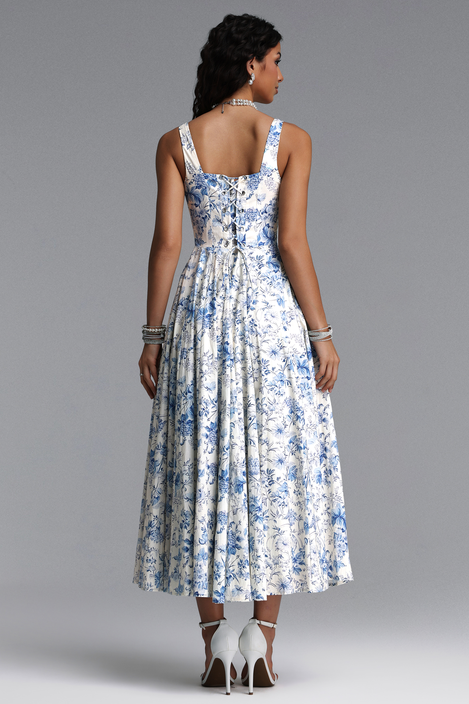 Riala Elegant Tailored Sleeveless Floral Print Woven Maxi Dress