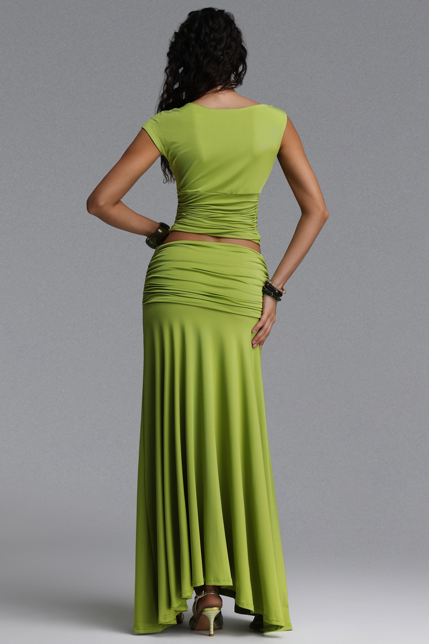 Nivia Resort Contour Short Sleeve Ruched Knit Top and Skirt Two Piece Set