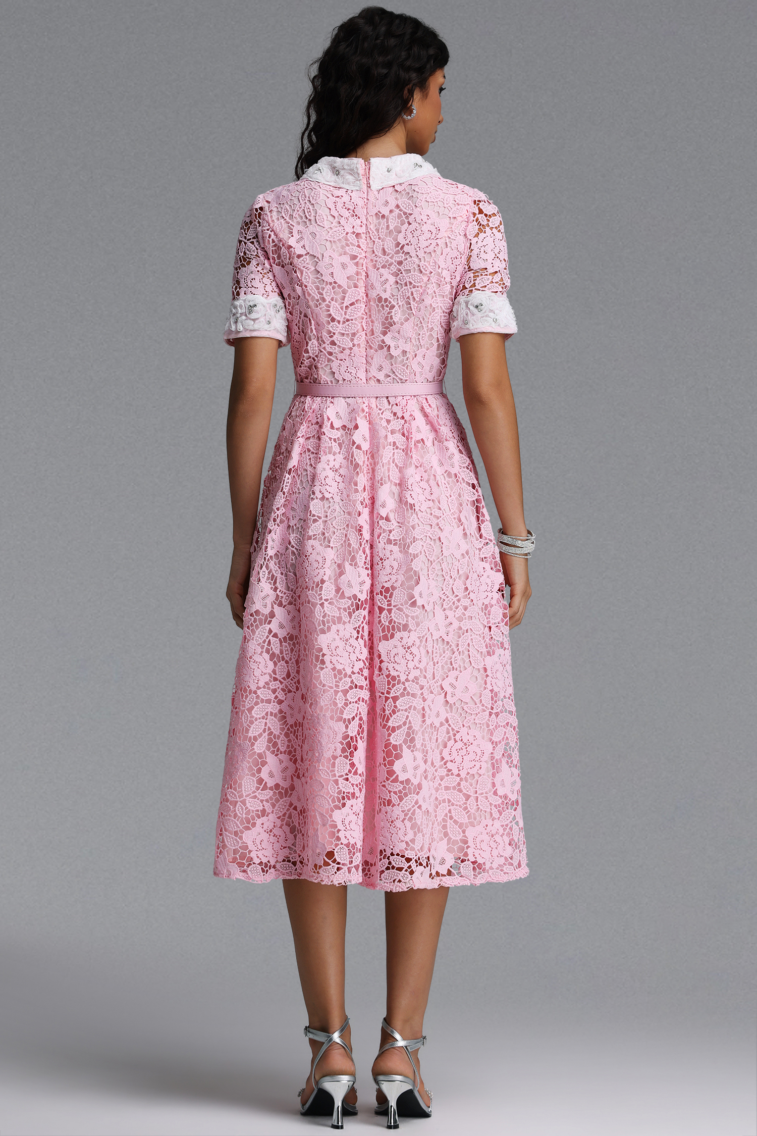 Sagona Classic Tailored Short Sleeve Rhinestone Floral Lace Maxi Dress
