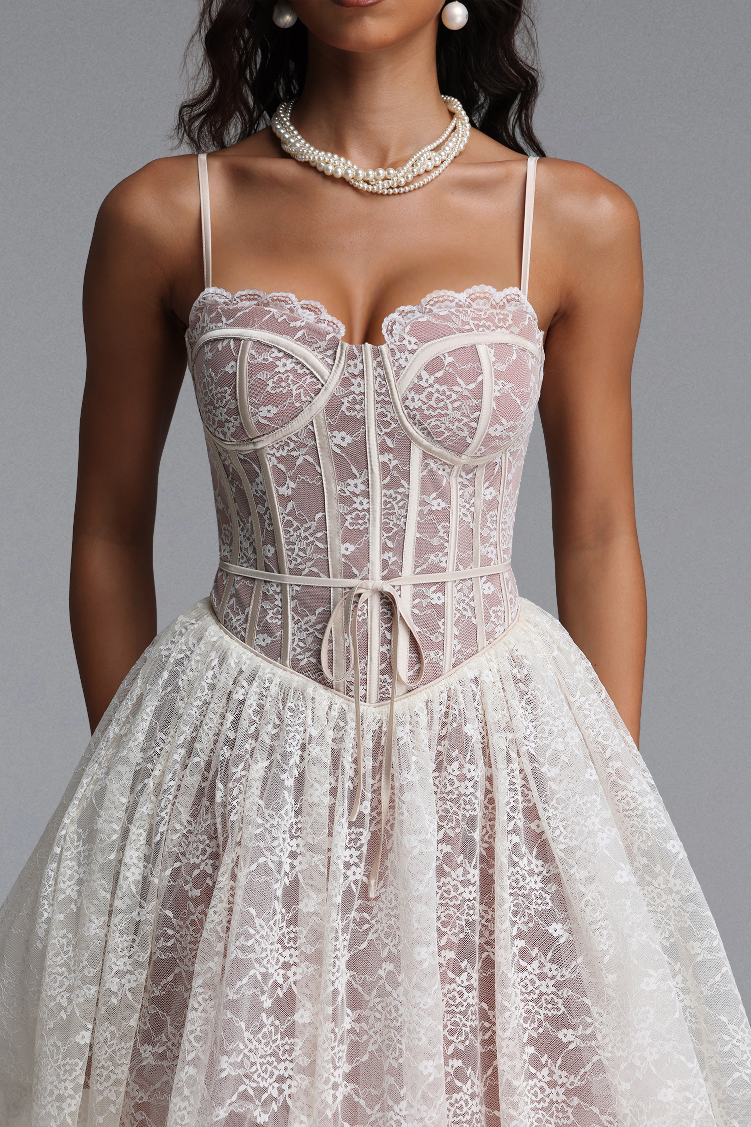 Shelby Chic Cinched Sleeveless Floral Lace Mini Dress