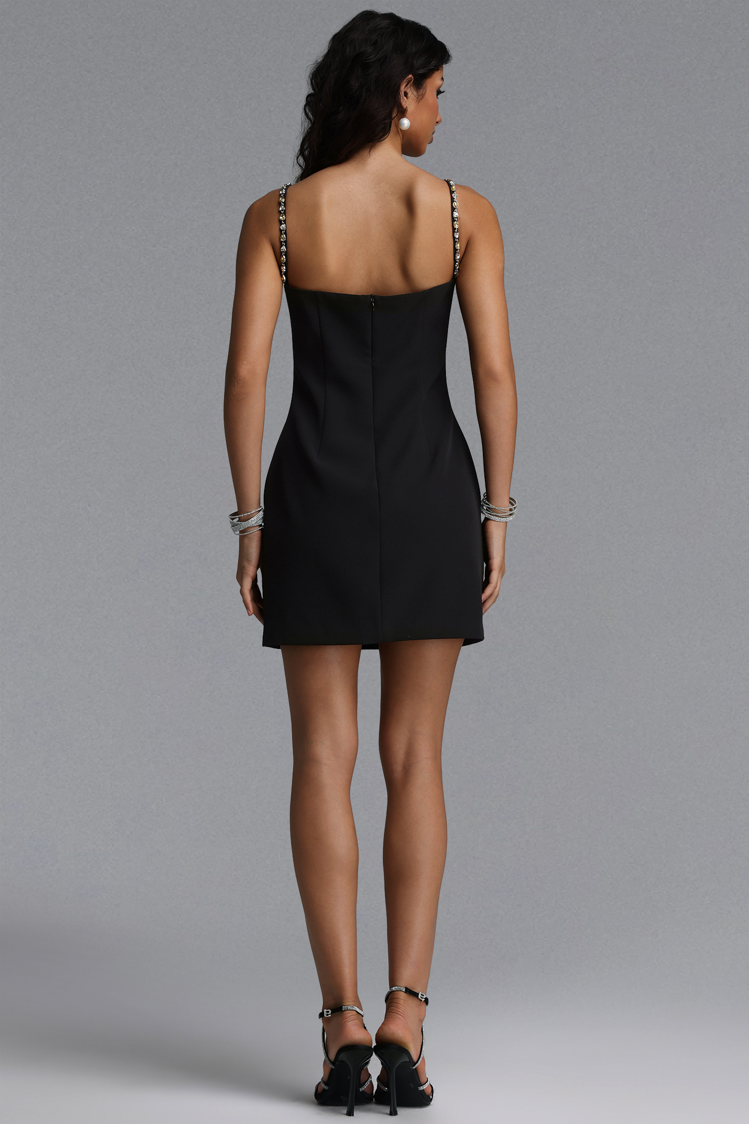 Jesmin Elegant Tailored Sleeveless Rhinestone Woven Mini Dress