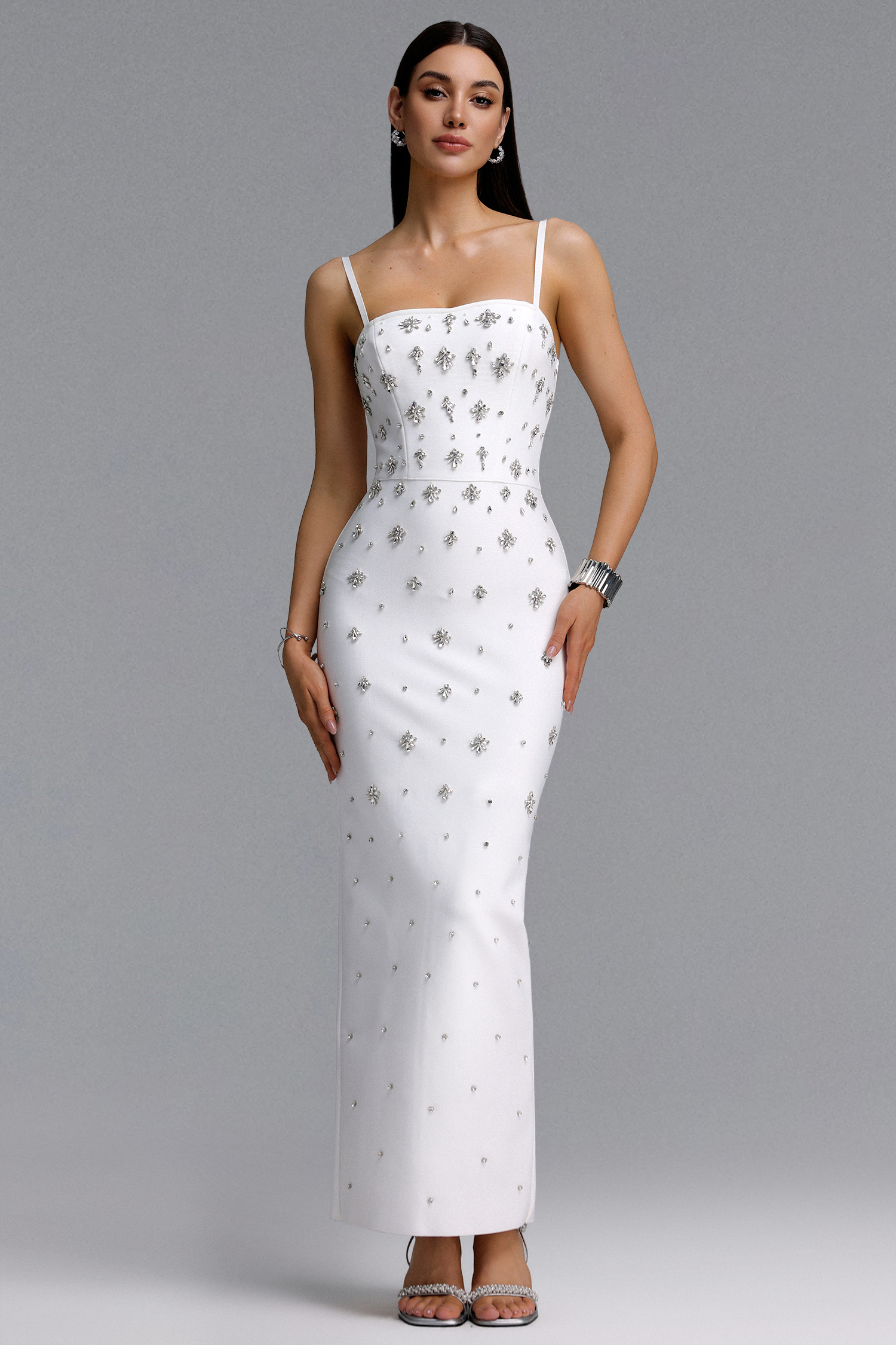 Leko Chic Contour Rhinestone Bandage Maxi Dress