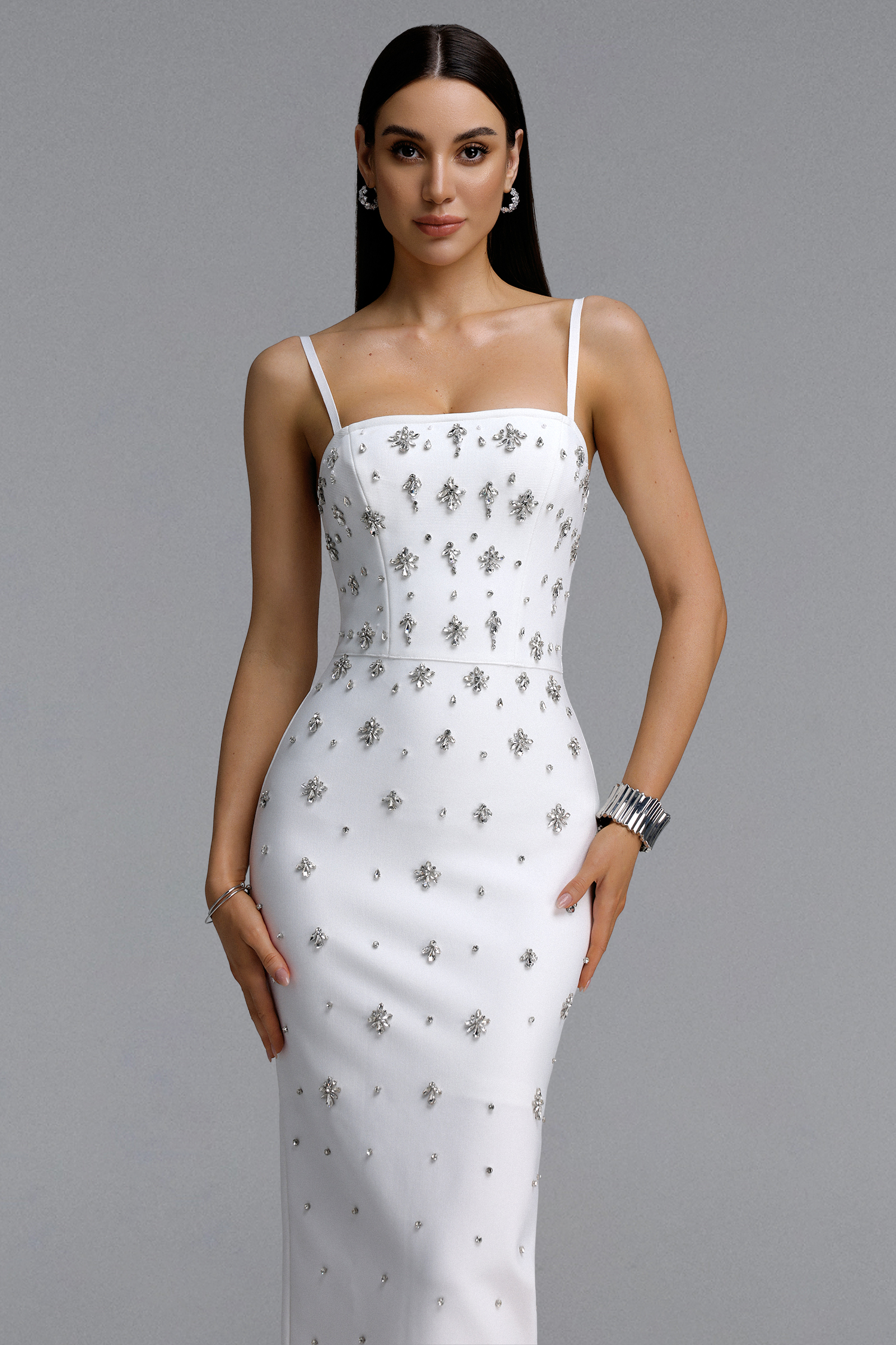 Leko Chic Contour Rhinestone Bandage Maxi Dress