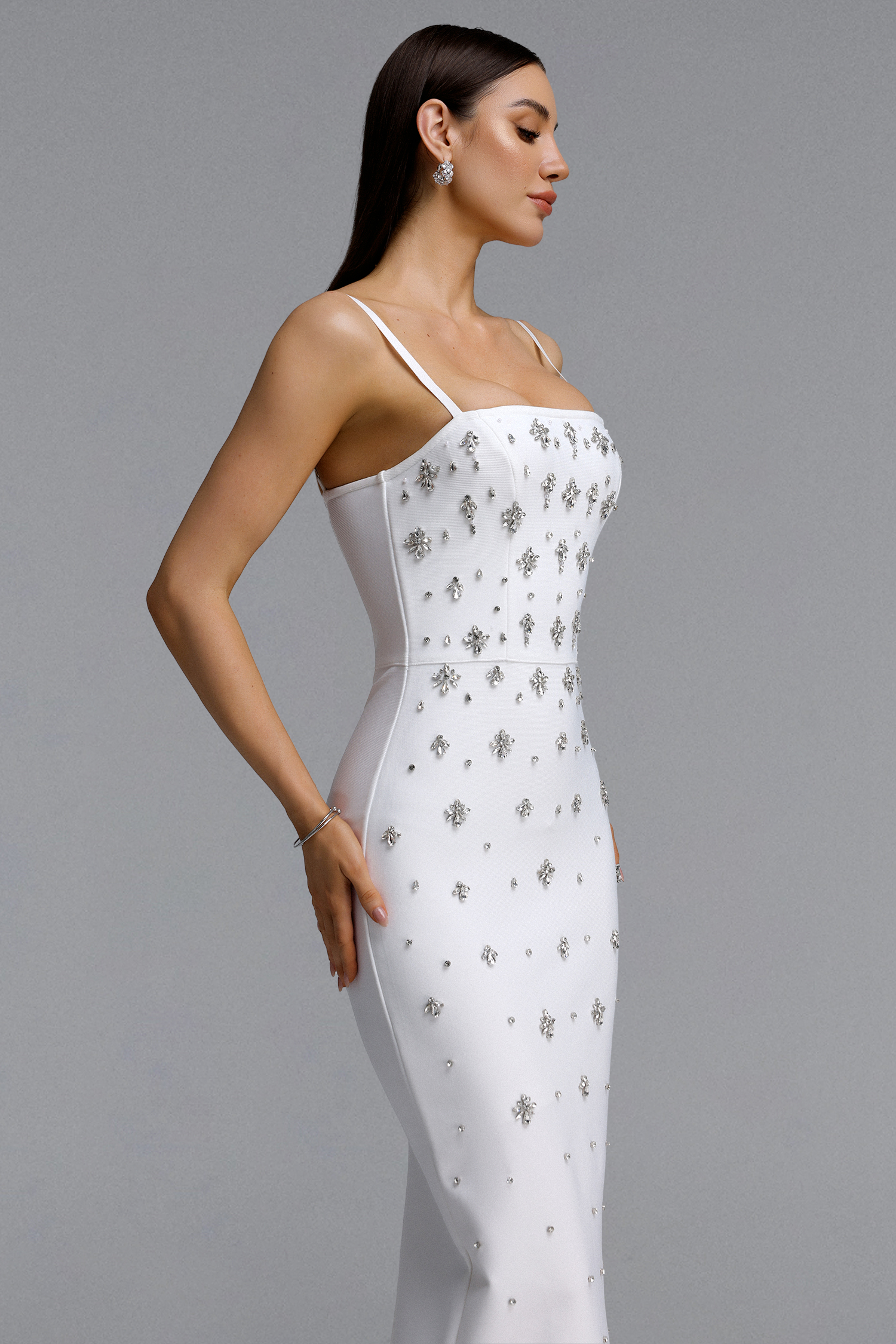 Leko Chic Contour Rhinestone Bandage Maxi Dress