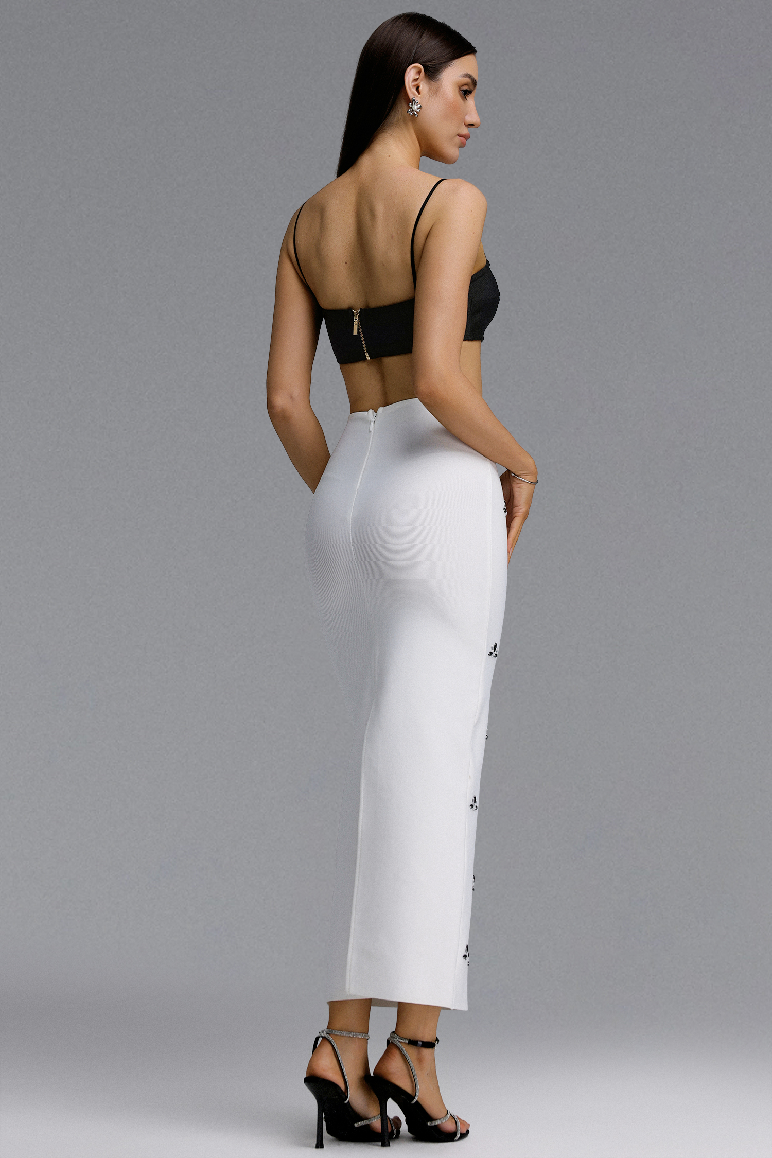 Iomo Minimalist Contour Color Block Cut Out Waist Bandage Maxi Dress