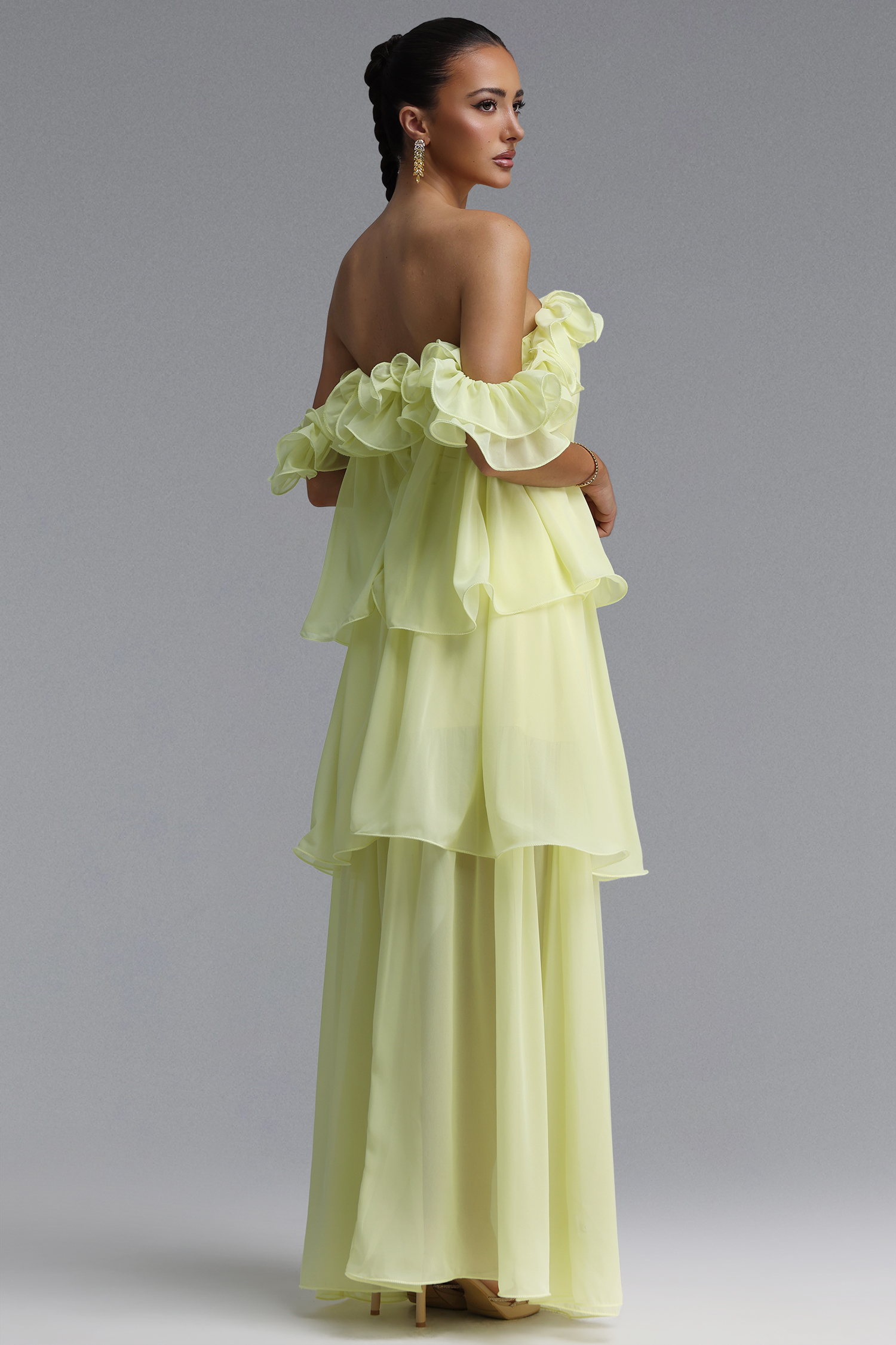 Lave Resort Flowy Off Shoulder Ruffle Woven Maxi Dress