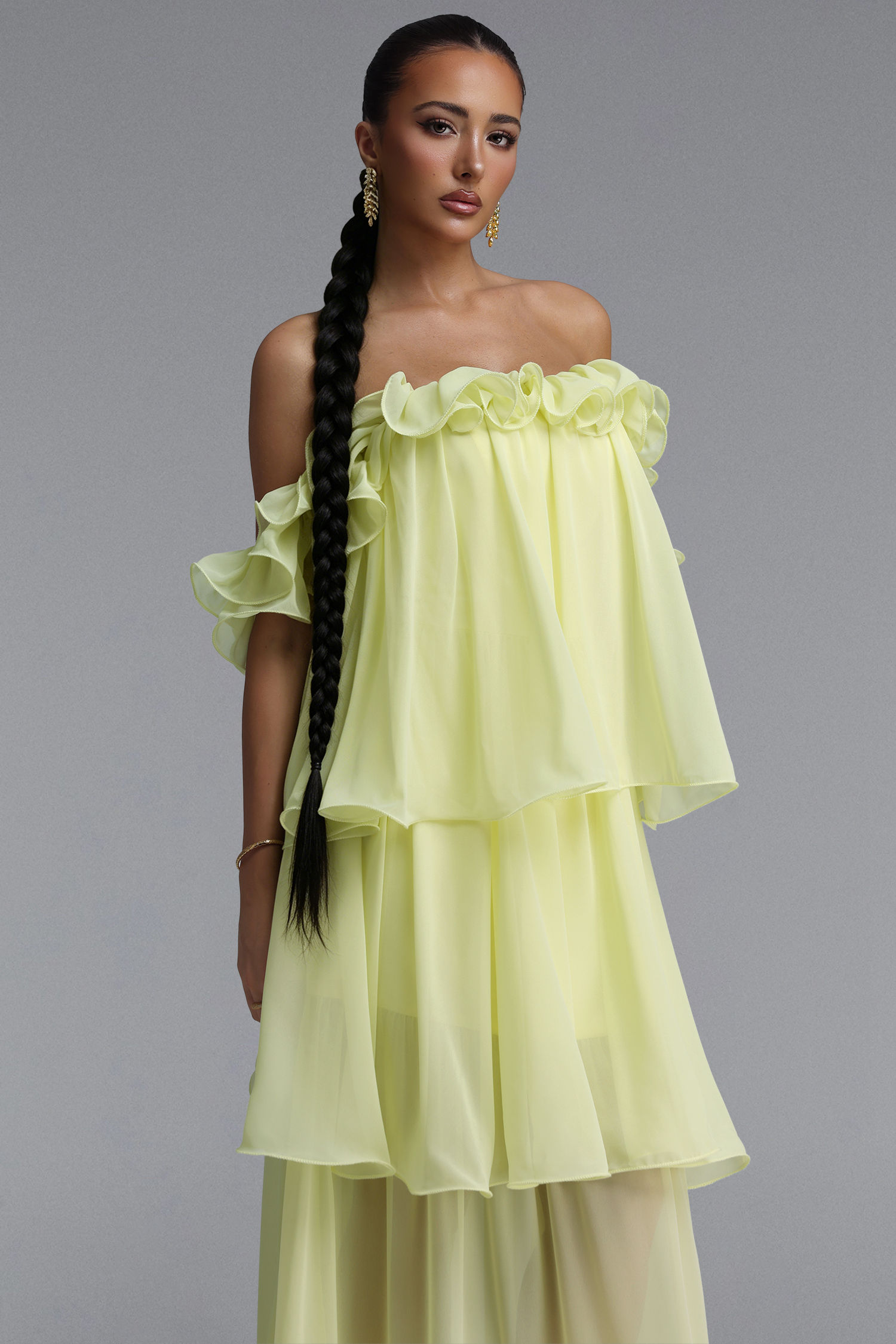 Lave Resort Flowy Off Shoulder Ruffle Woven Maxi Dress