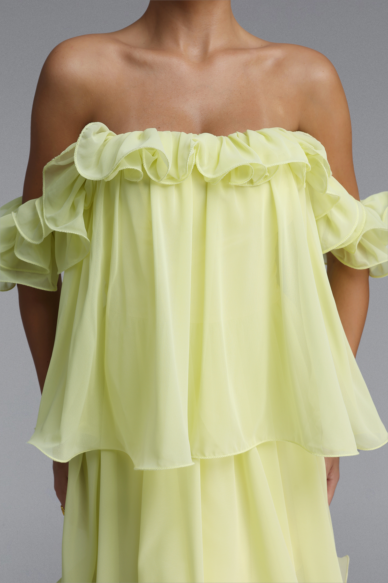Lave Resort Flowy Off Shoulder Ruffle Woven Maxi Dress