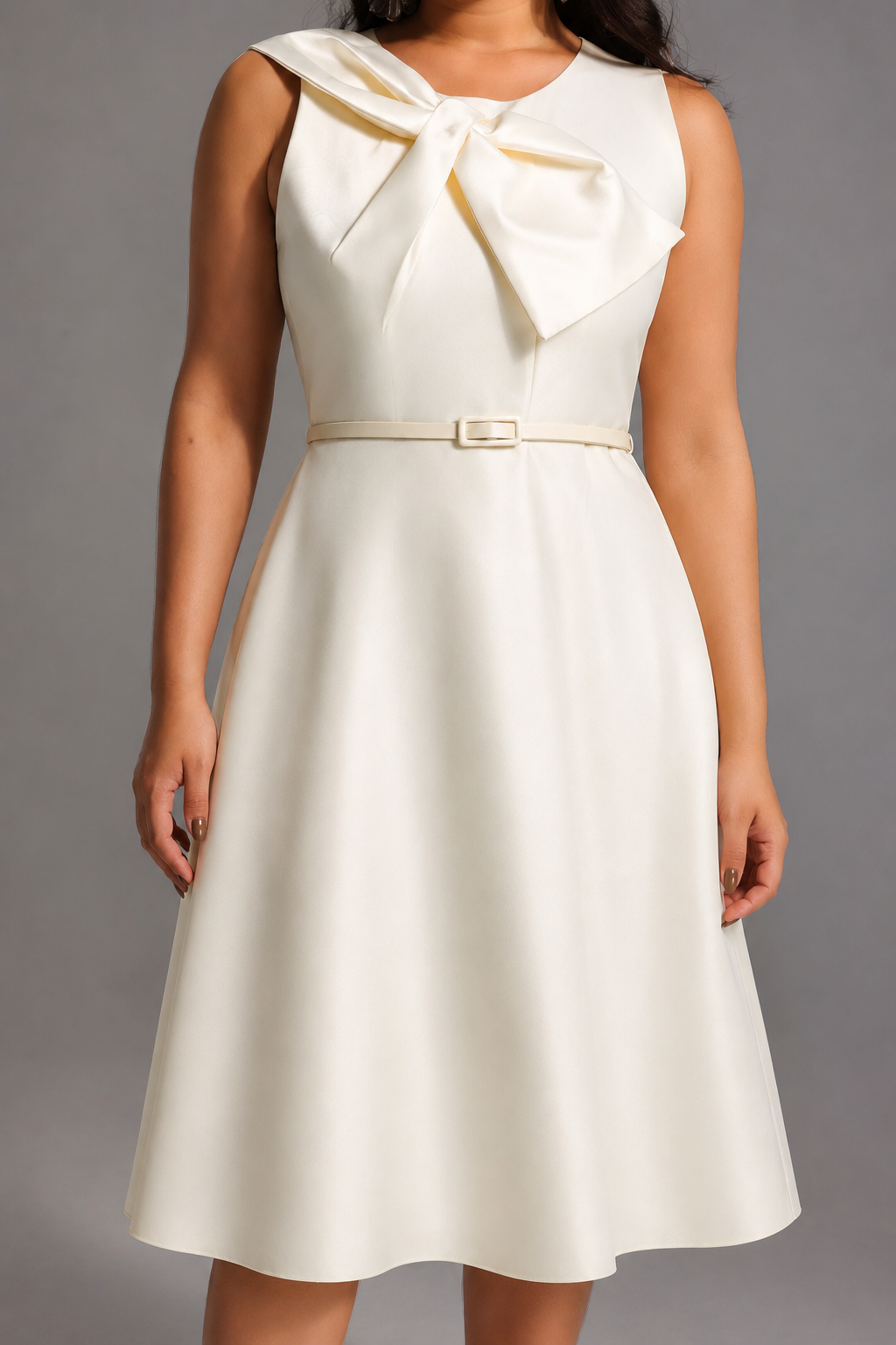 Fallon Elegant Tailored Sleeveless Bow Detailed Woven Maxi Dress