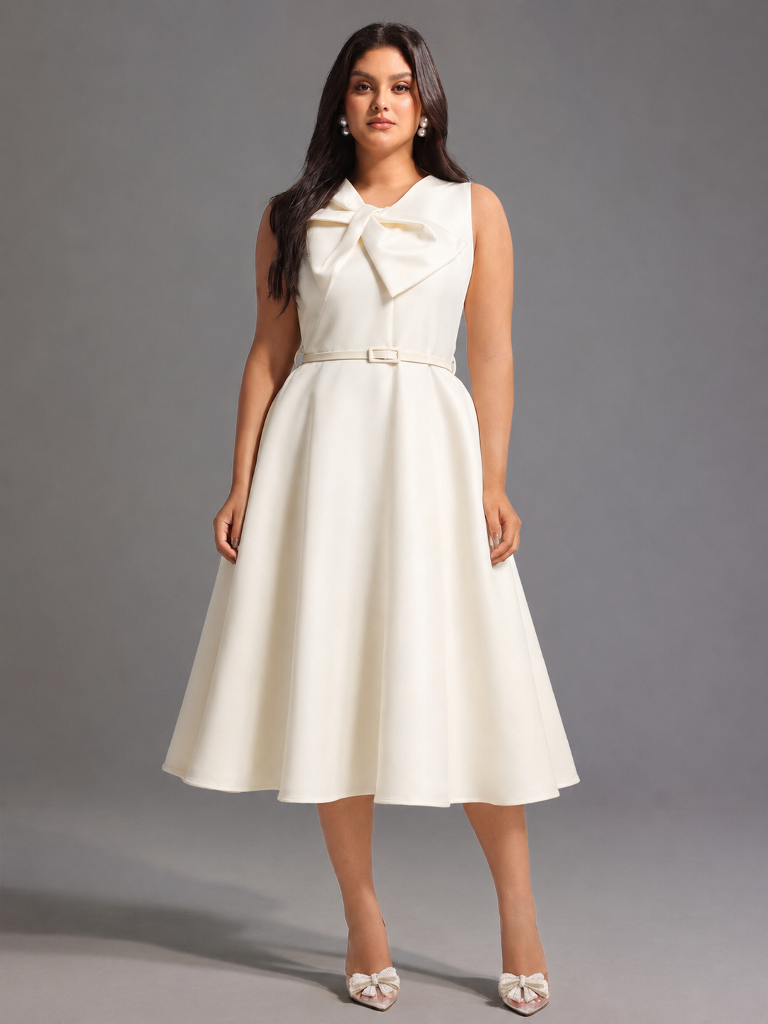 Fallon Elegant Tailored Sleeveless Bow Detailed Woven Maxi Dress