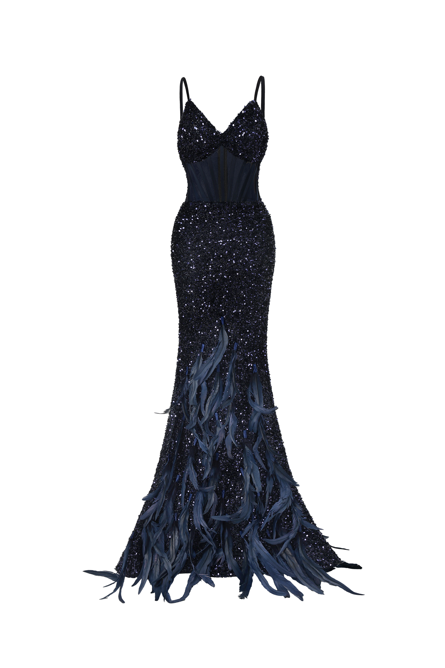 Sarah Sequin Feather Maxi Dress
