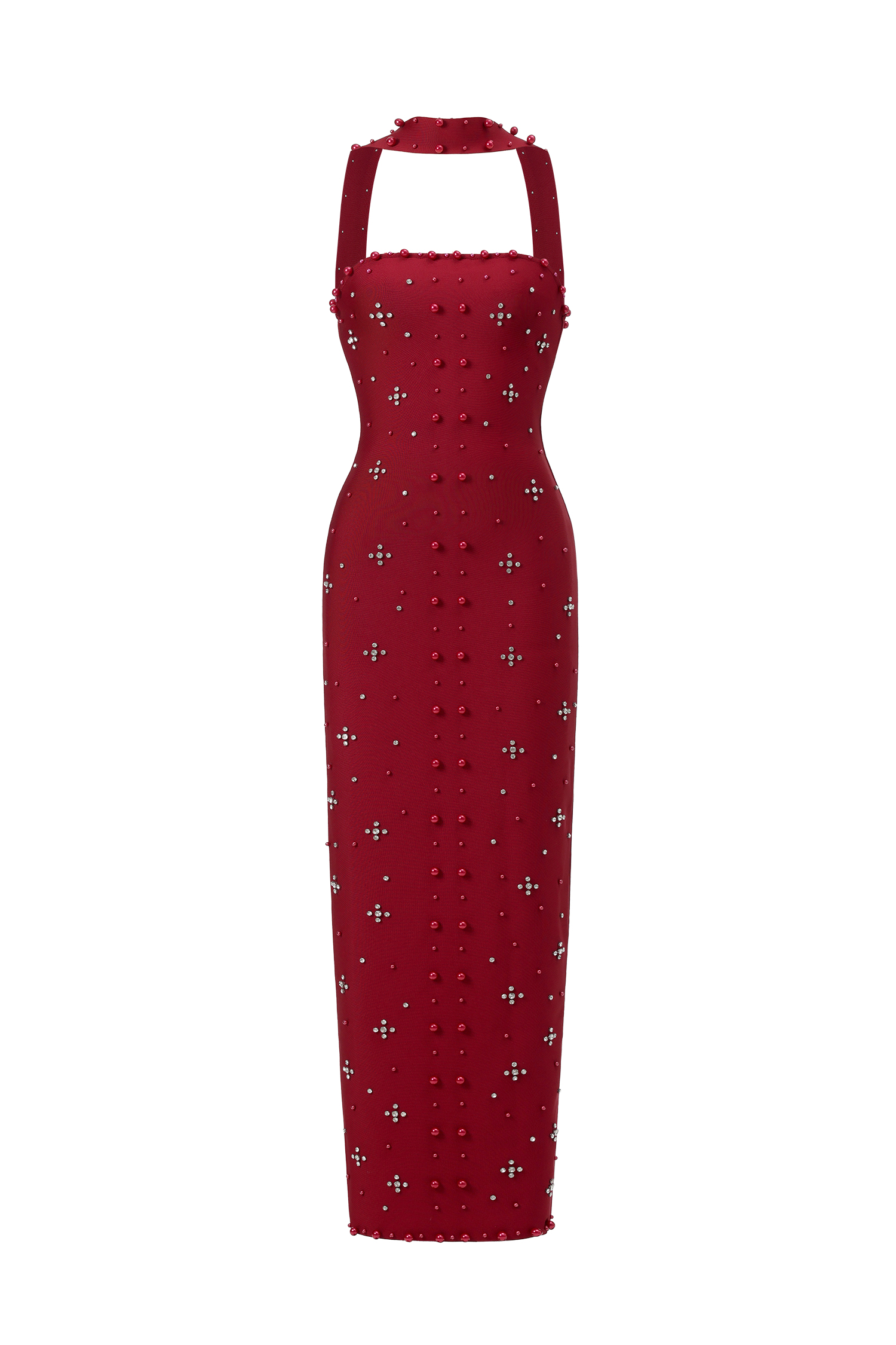 Nesya Sleeveless Pearl Wine Bandage Maxi Dress