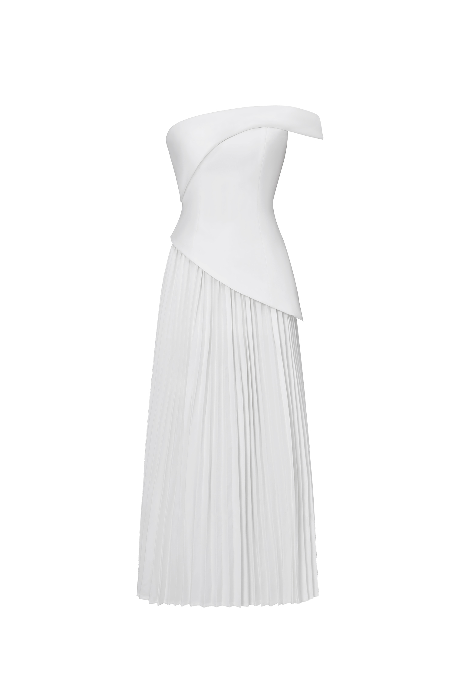 Vickee Elegant Tailored Off Shoulder Asymmetric Pleated Maxi Dress