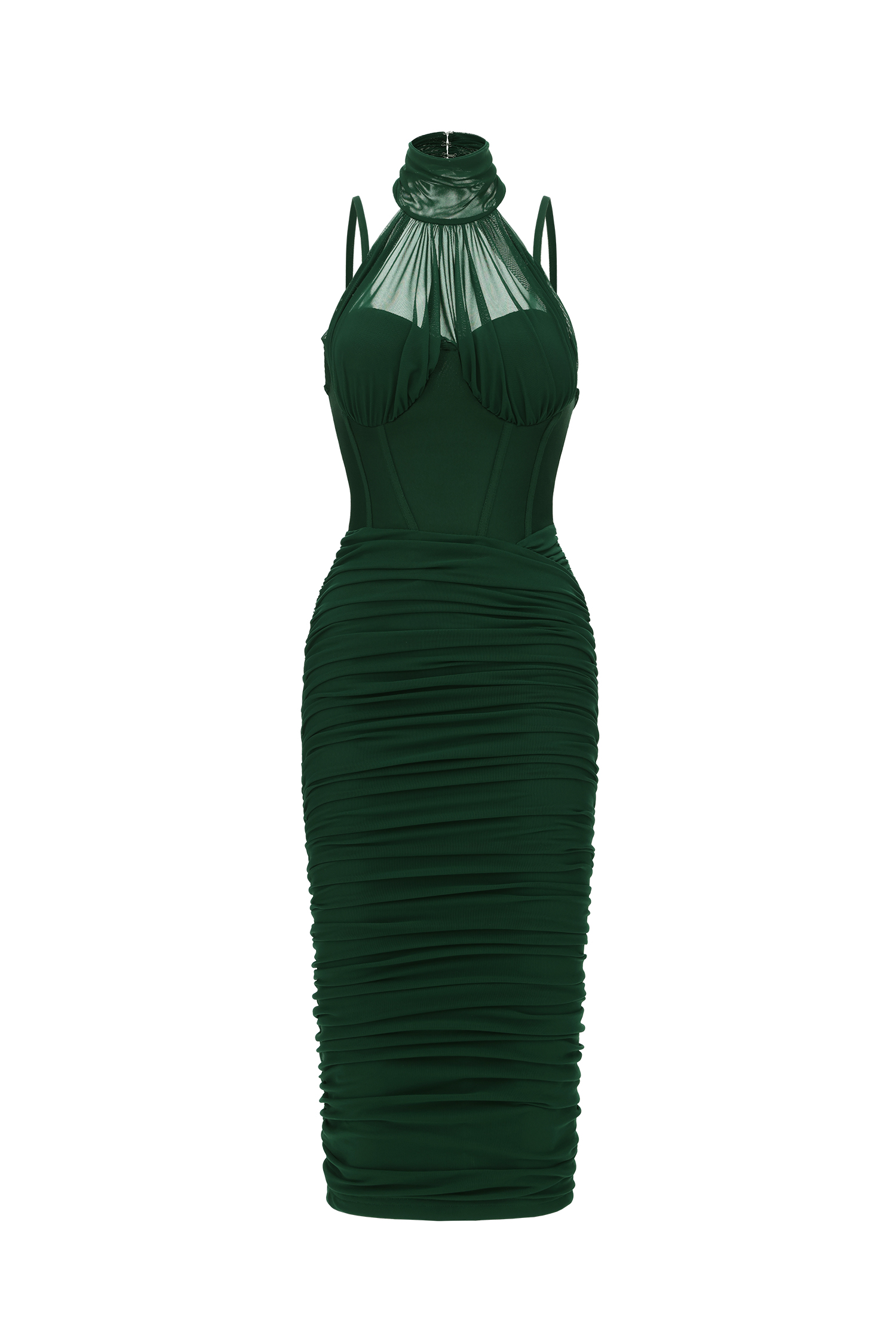 Derya Elegant Contour Halter Mesh Bandage Midi Dress