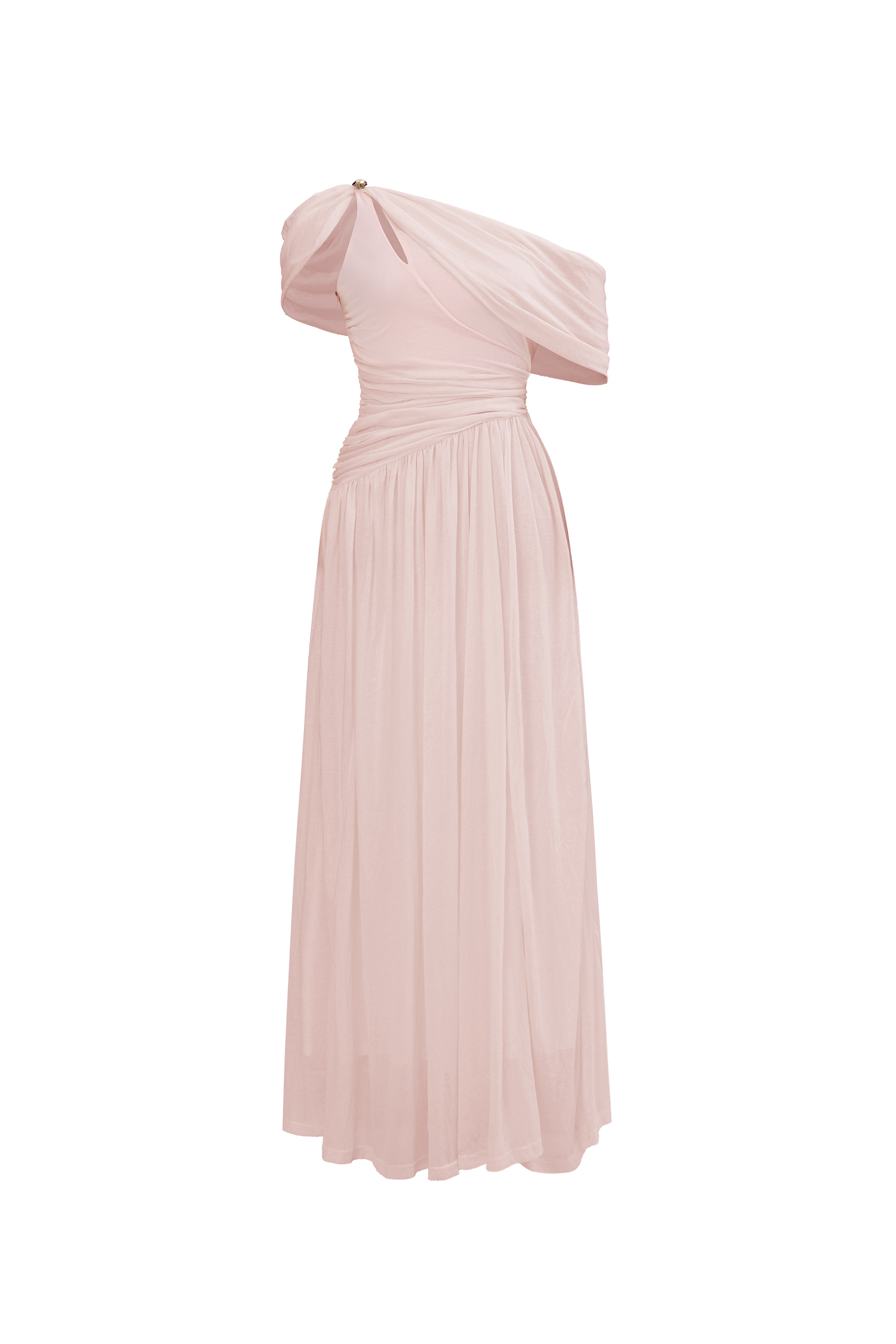 Salina Elegant Contour Sleeveless Asymmetric Cut Out Ruched Pink Knit Maxi Dress