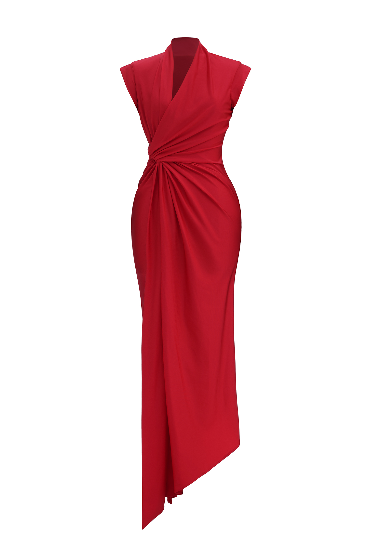 Elin Chic Contour V Neck Twisted High Slit Knit Maxi Dress