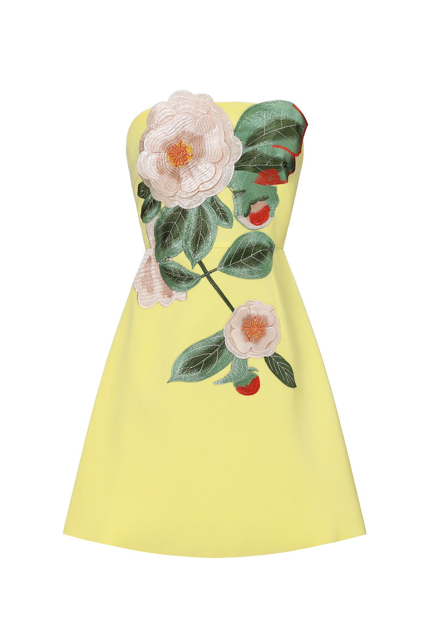 Doris Elegant Tailored Strapless Floral Embroidered Mini Dress