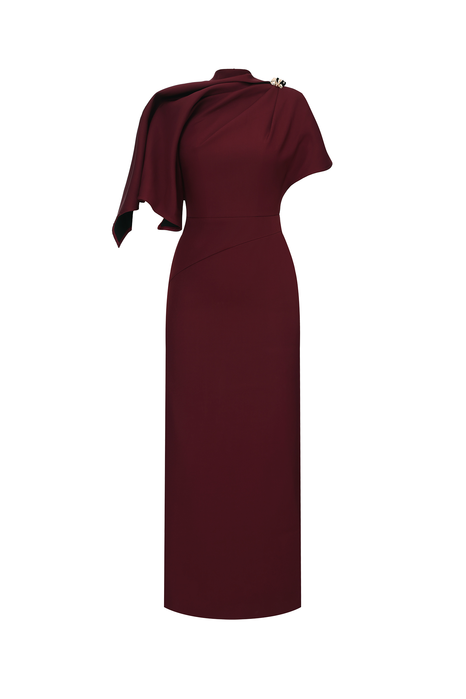 Ferean Elegant Tailored Short Sleeve Asymmetric Drape Maxi Dress