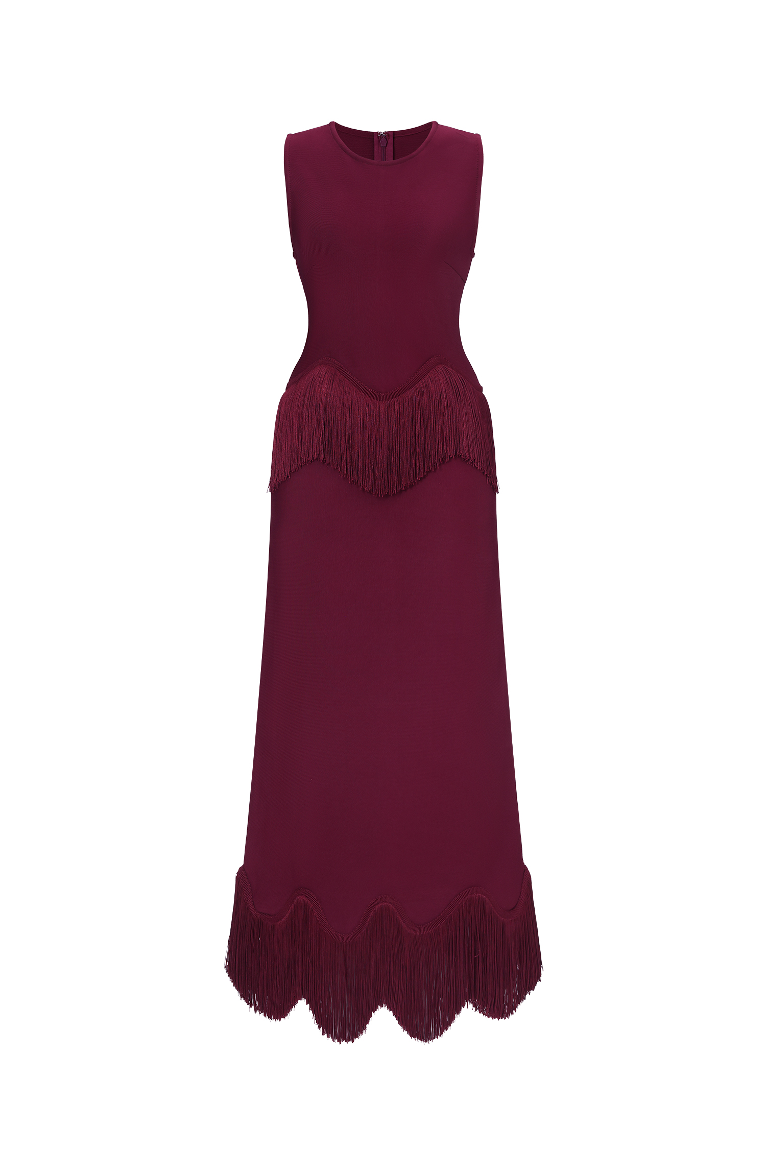 Wenesa Classic Tailored Sleeveless Fringe Bandage Maxi Dress