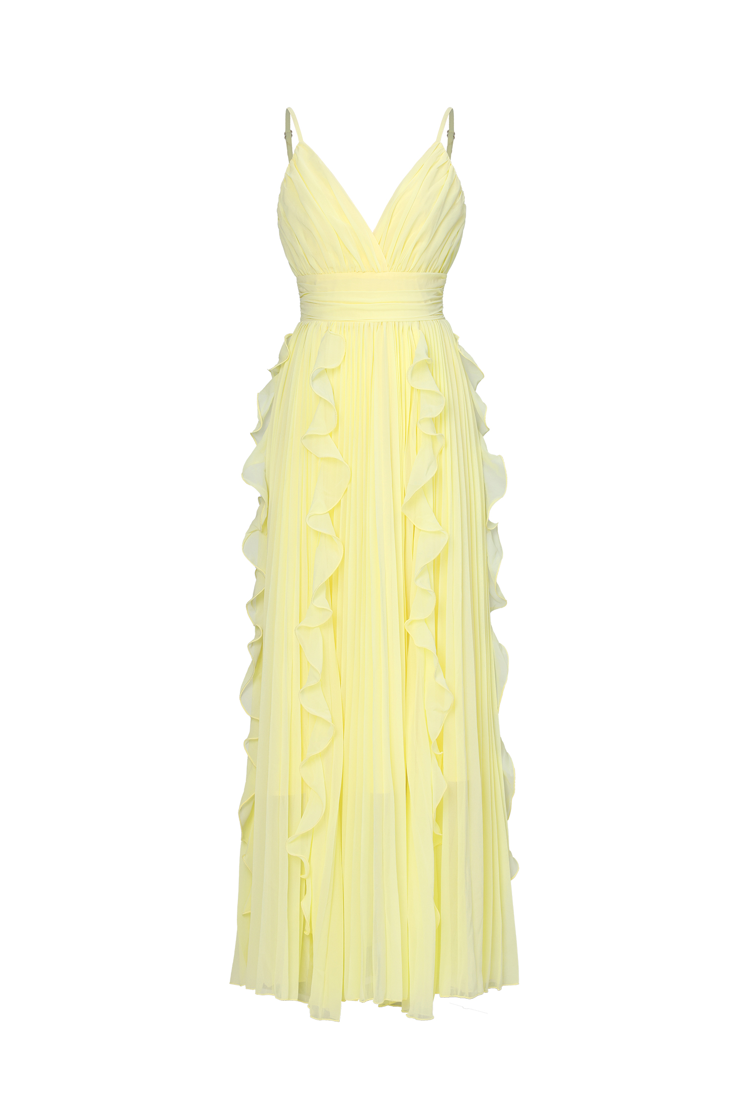 Viky Elegant Flowy Sleeveless Pleated Ruffle Maxi Dress