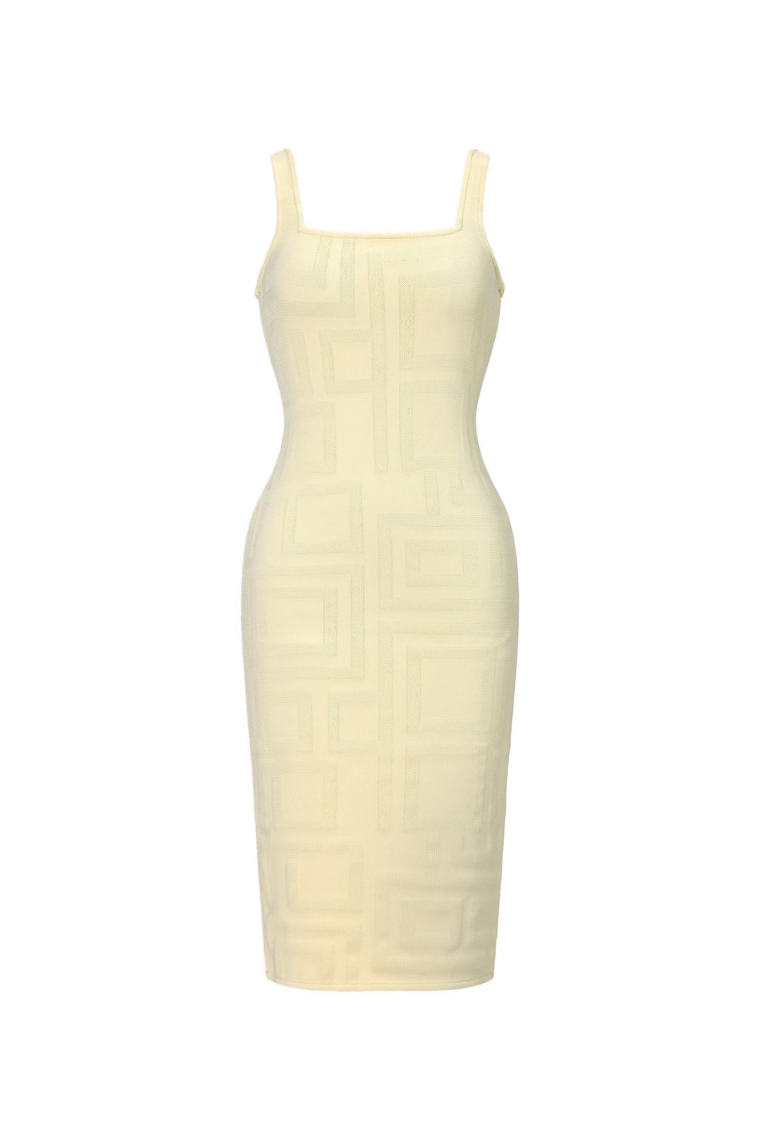 Vilina Elegant Contour Square Pattern Bandage Midi Dress