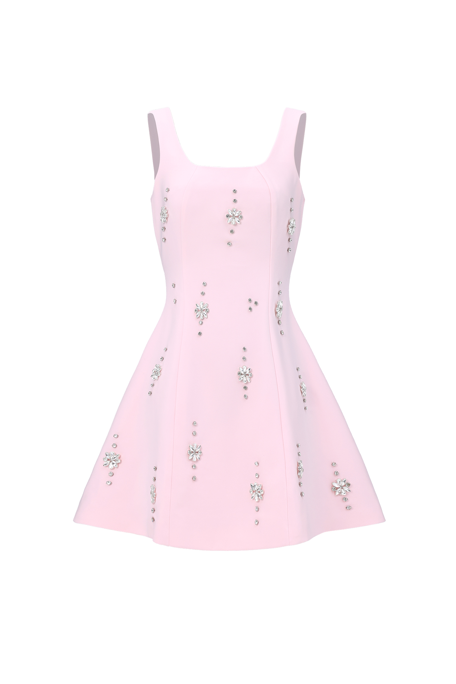 Falisa Classic Tailored Square Neck Rhinestone Woven Mini Dress