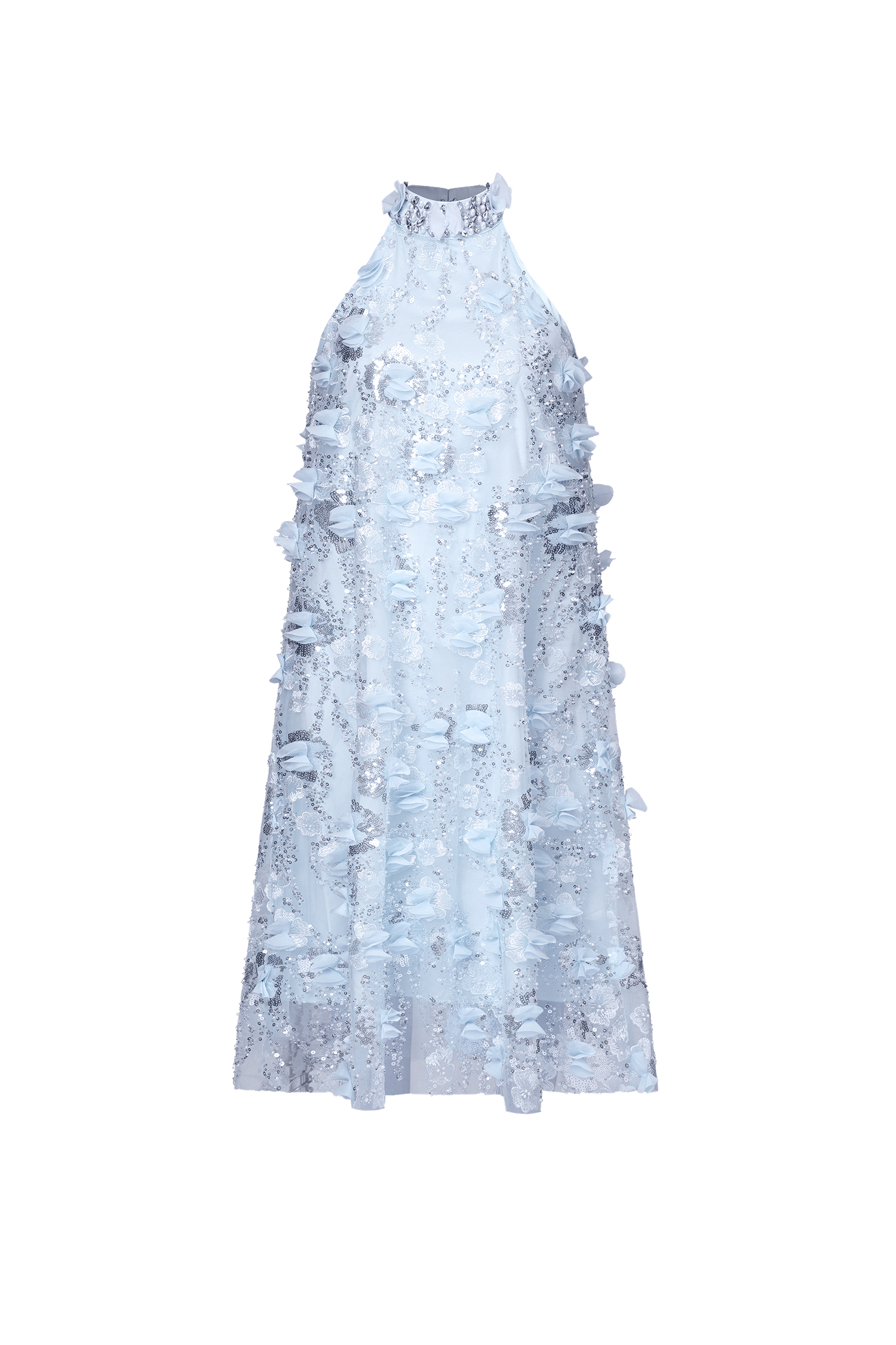 Juniper Elegant Tailored Halter Floral Sequin Midi Dress