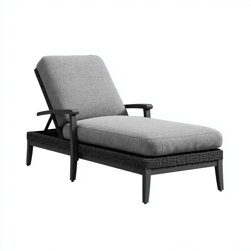 Tumbona de jardín ratán sintético - metal 199x73x36 cm gris uso exterior con reposabrazos - diseño moderno-Zamiiacorner