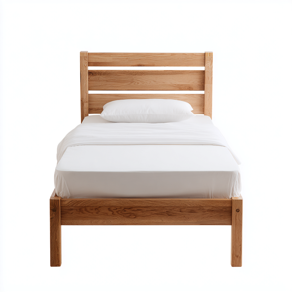 Cama individual madera maciza 200x100x95 cm color natural para dormitorio diseño moderno-Zamiiacorner