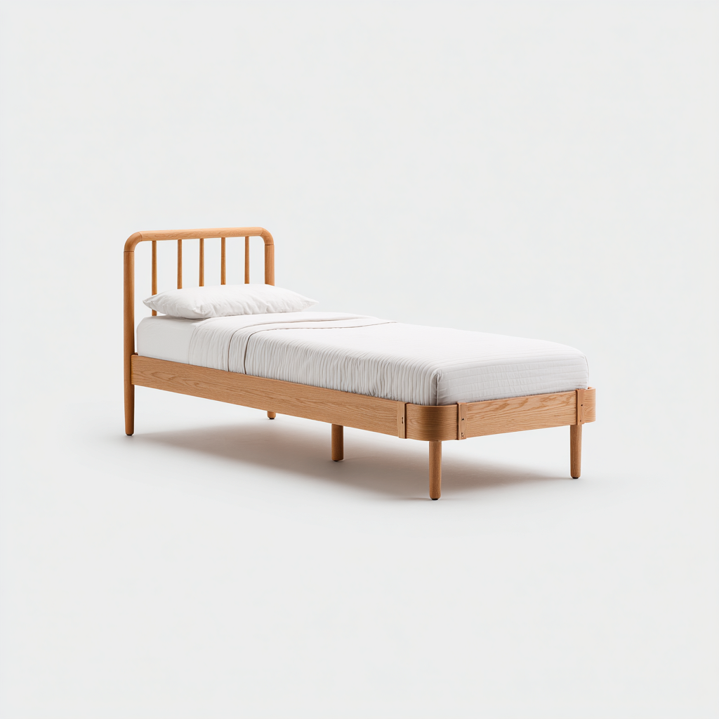 Cama individual madera maciza 200x100x85 cm color natural para dormitorio diseño moderno-Zamiiacorner
